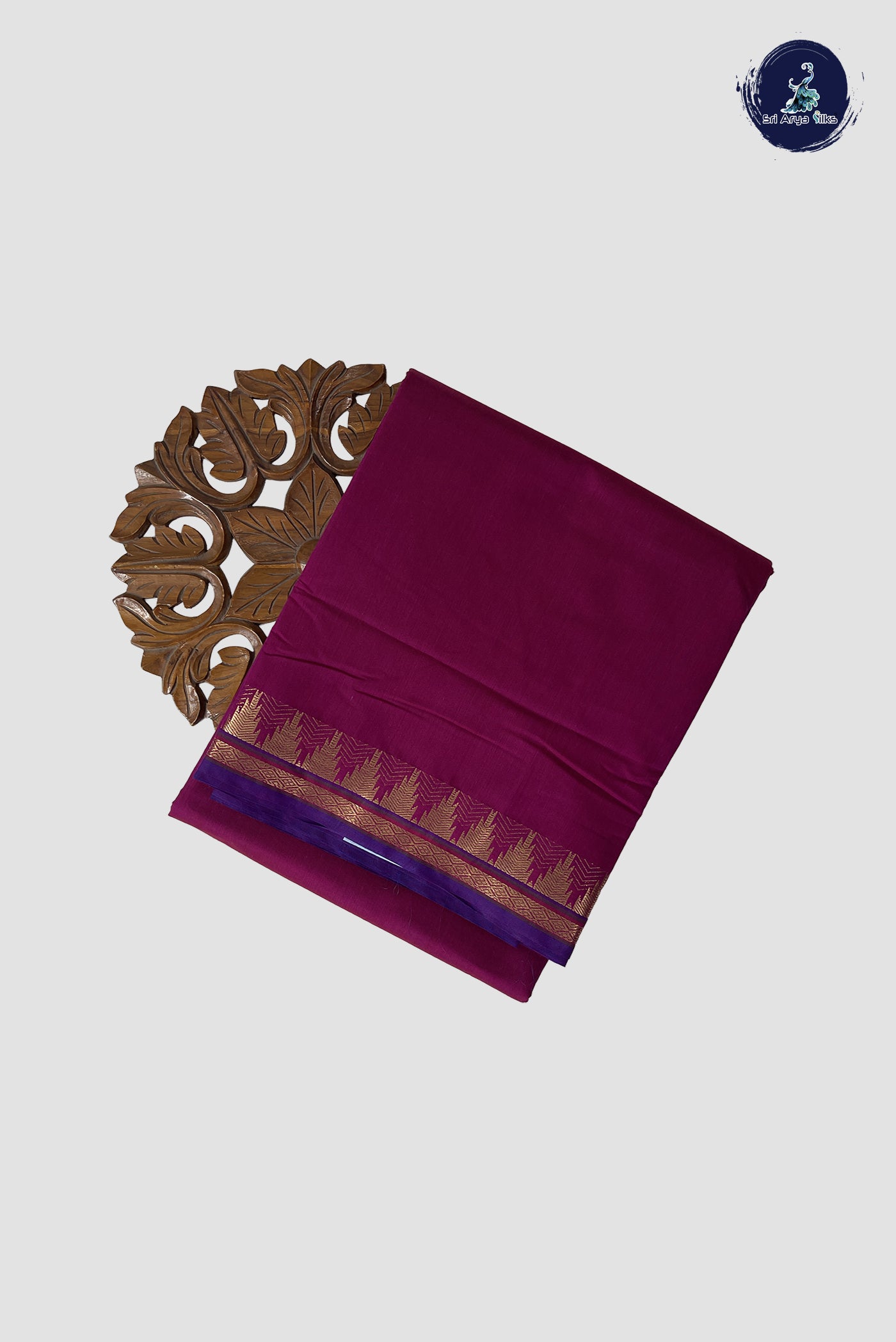 Magenta Purple Madisar Semi Silk Cotton Saree With Plain Pattern