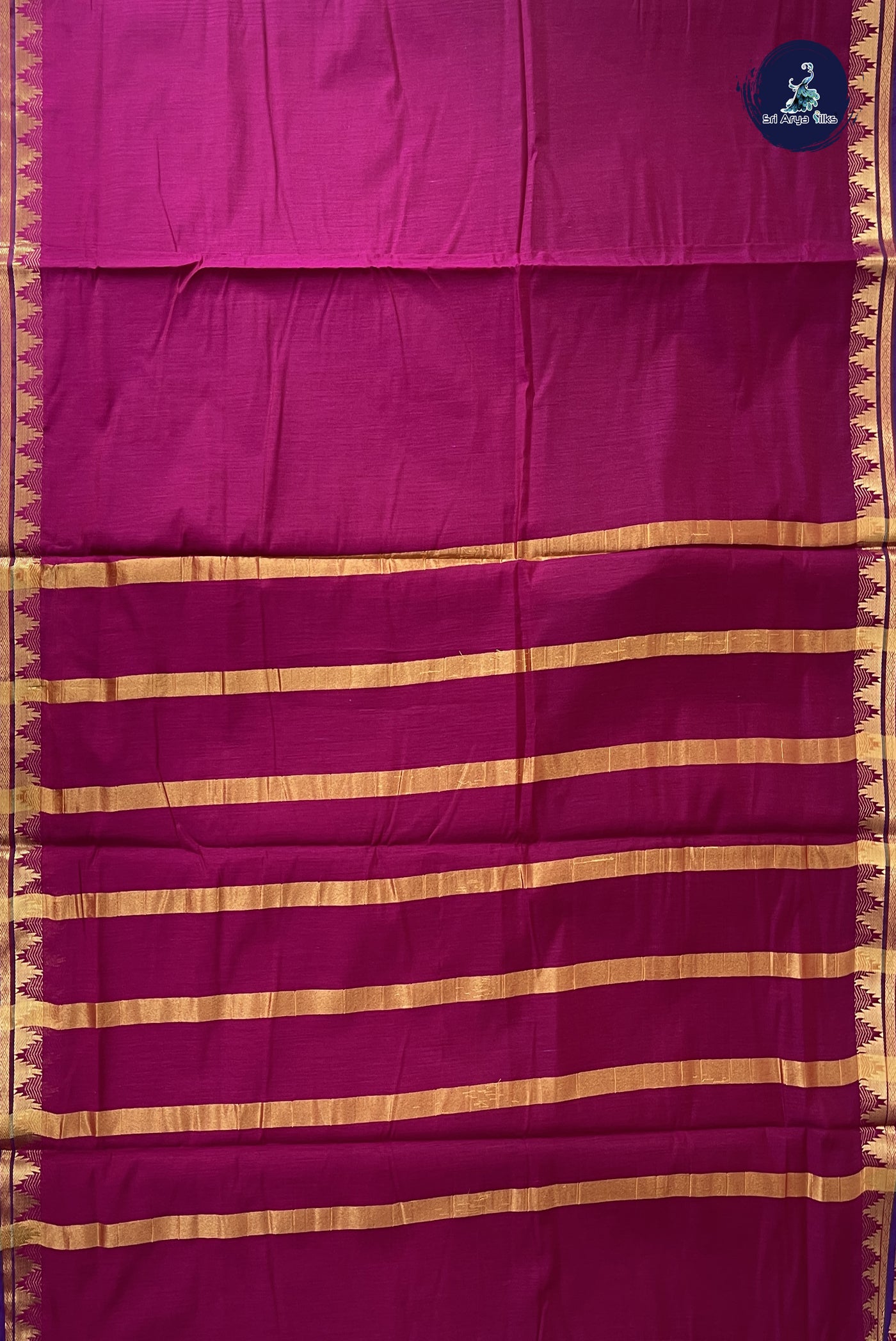 Magenta Purple Madisar Semi Silk Cotton Saree With Plain Pattern
