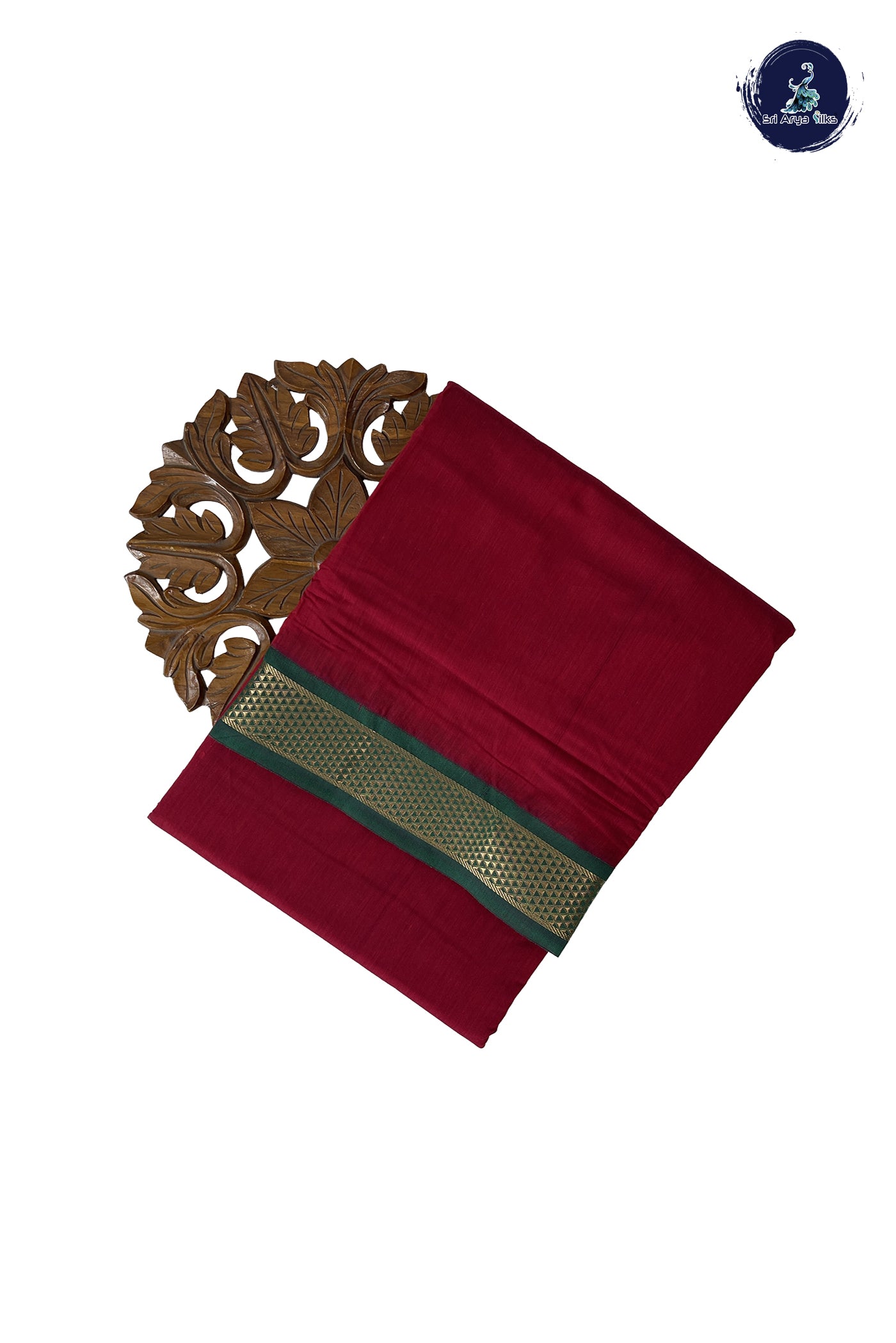 Maroon Madisar Semi Silk Cotton Saree With Plain Pattern