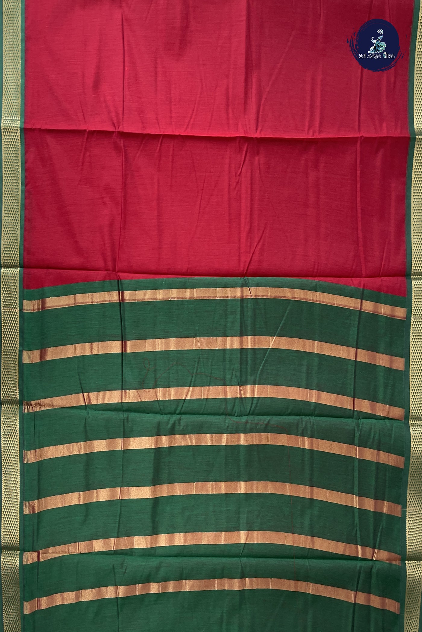 Maroon Madisar Semi Silk Cotton Saree With Plain Pattern