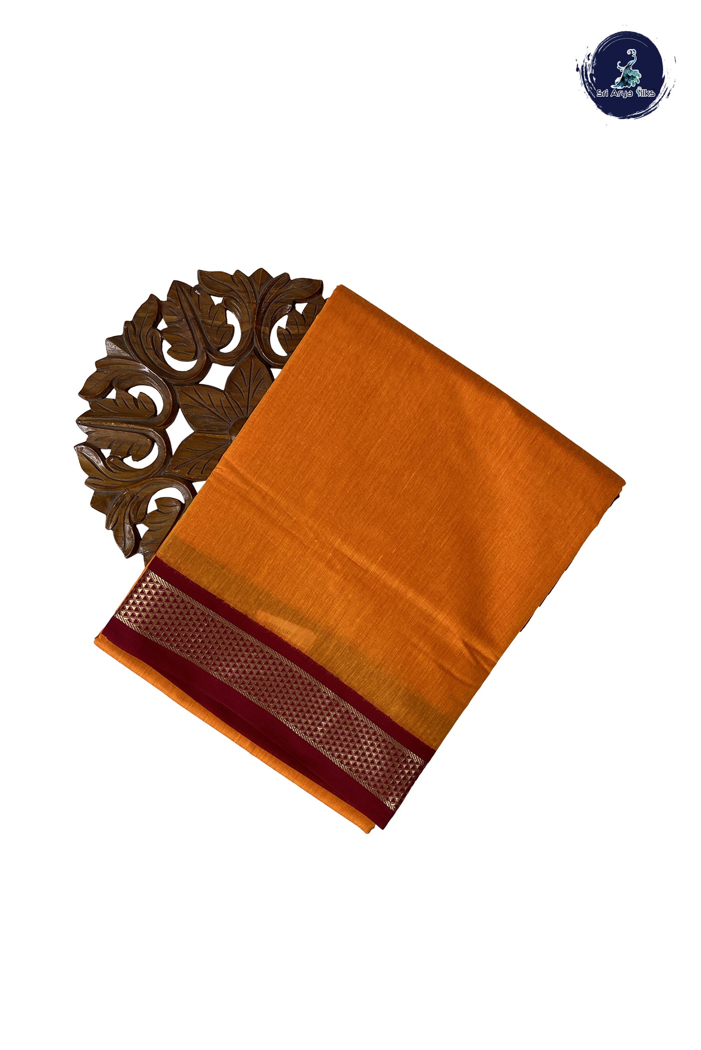 Yellowish Orange Madisar Semi Silk Cotton Saree With Plain Pattern