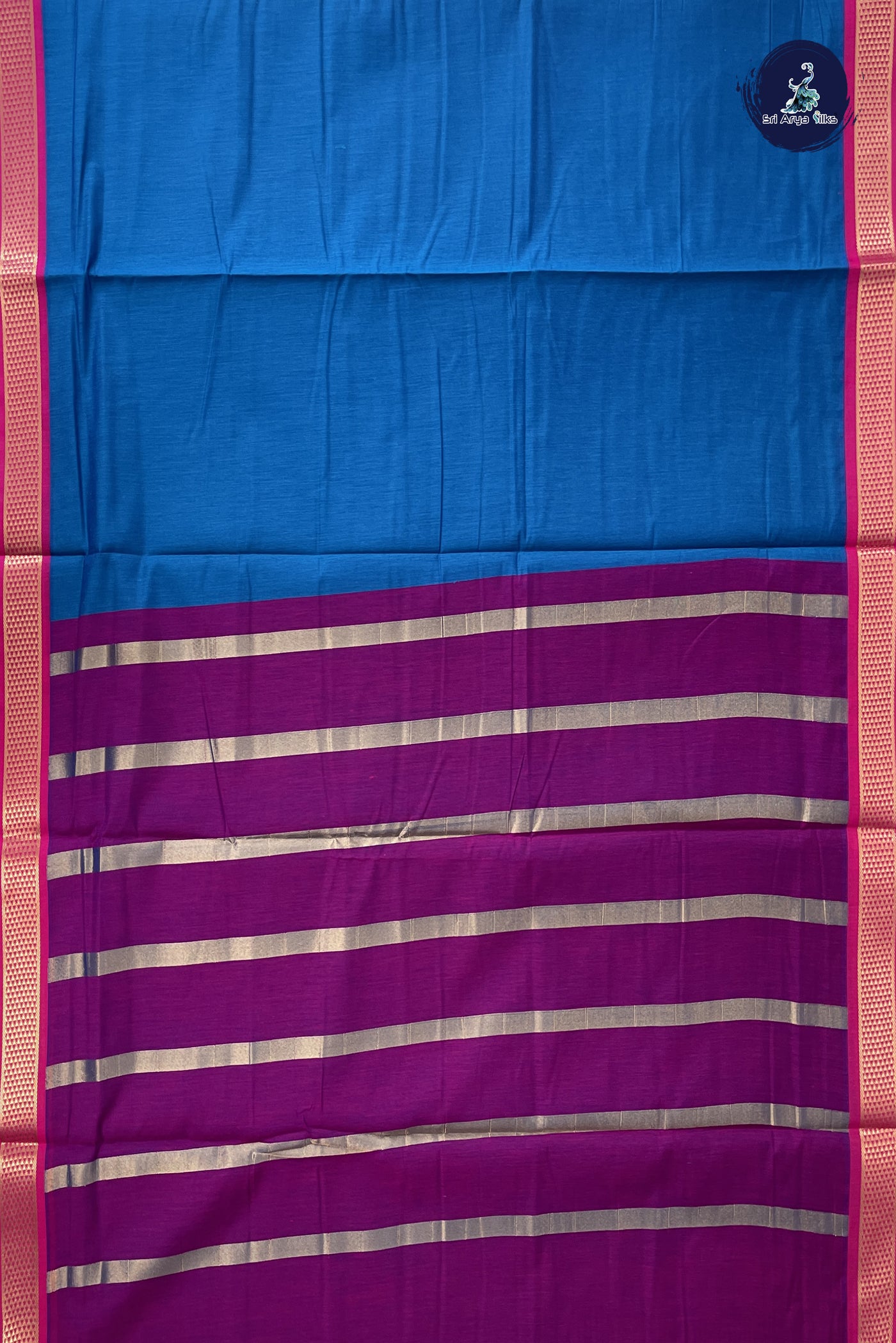 Sapphire Blue Madisar Semi Silk Cotton Saree With Plain Pattern
