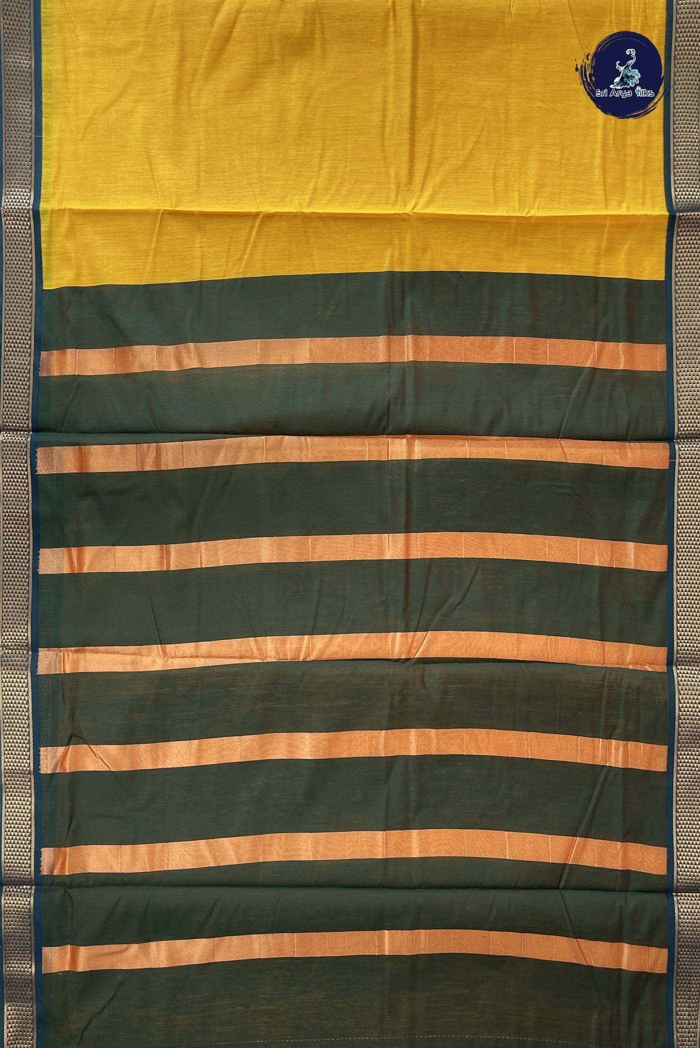 Yellow Madisar Semi Silk Cotton Saree With Plain Pattern