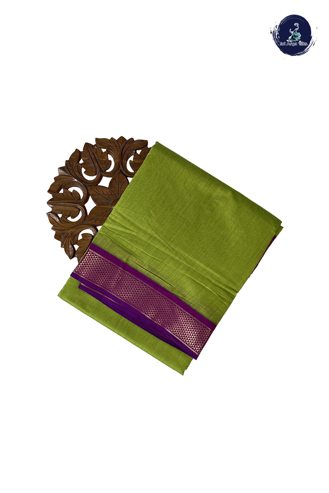 Light Green Madisar Semi Silk Cotton Saree With Plain Pattern