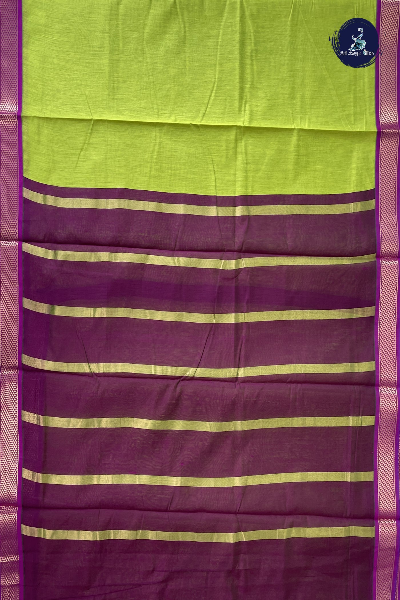 Light Green Madisar Semi Silk Cotton Saree With Plain Pattern