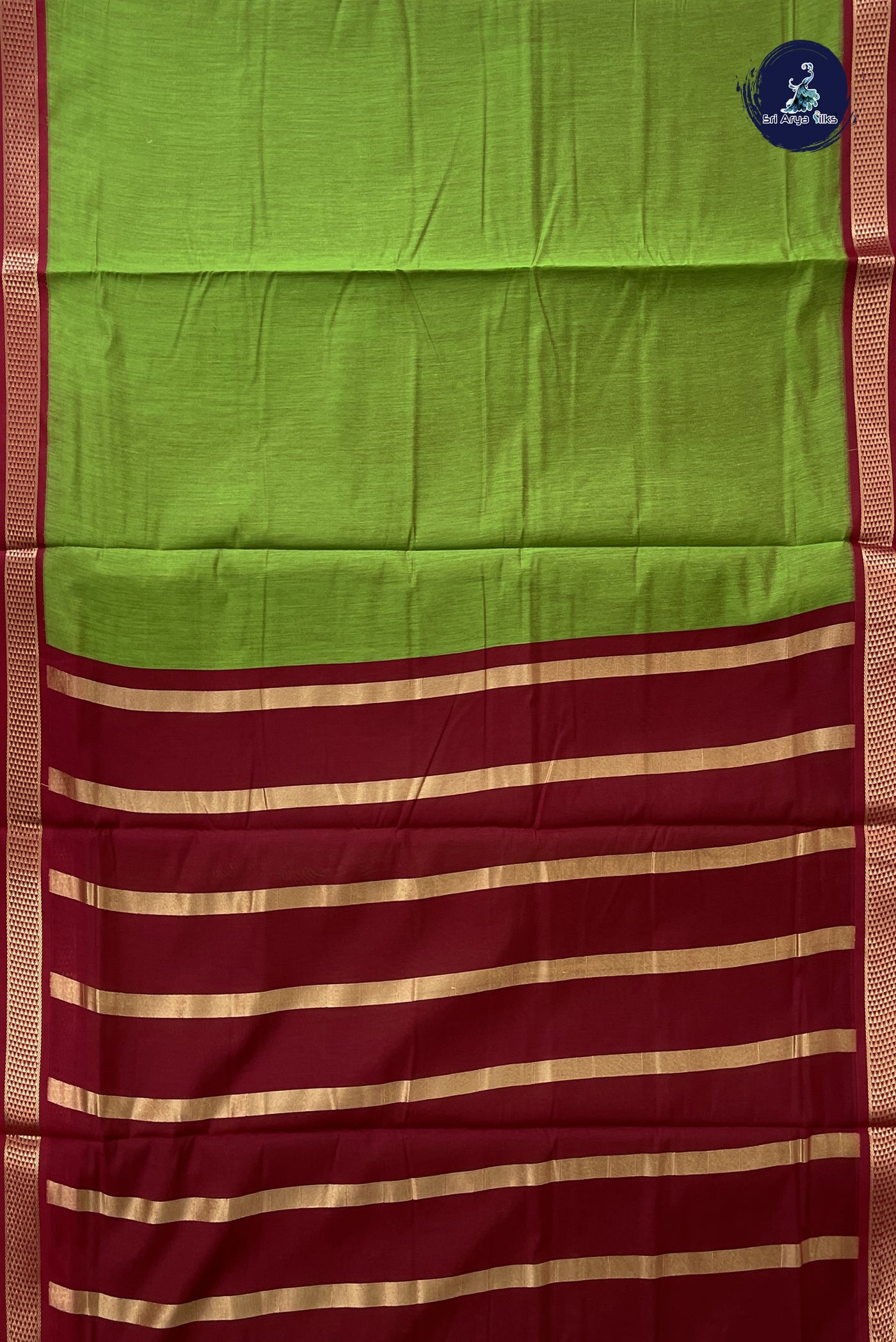 Dual Tone Green Madisar Semi Silk Cotton Saree With Plain Pattern