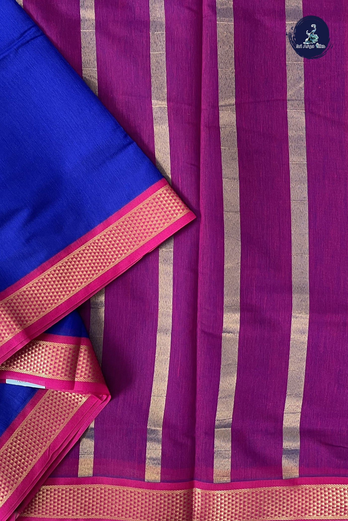 MS Blue Madisar Semi Silk Cotton Saree With Plain Pattern