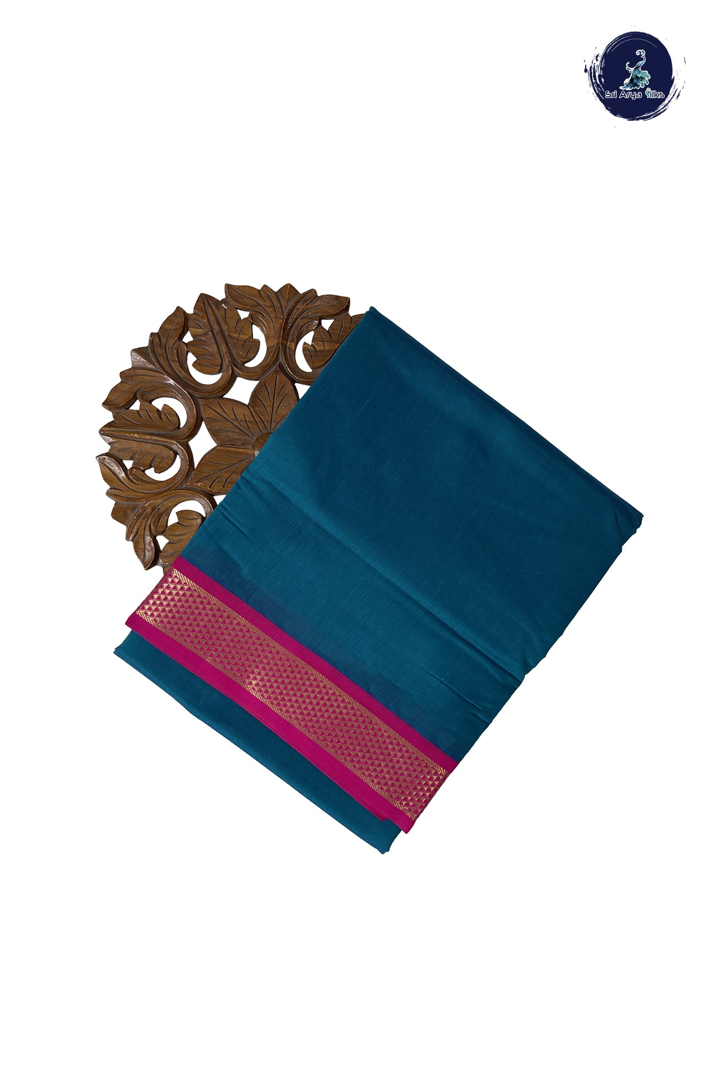 Sapphire Green Madisar Semi Silk Cotton Saree With Plain Pattern