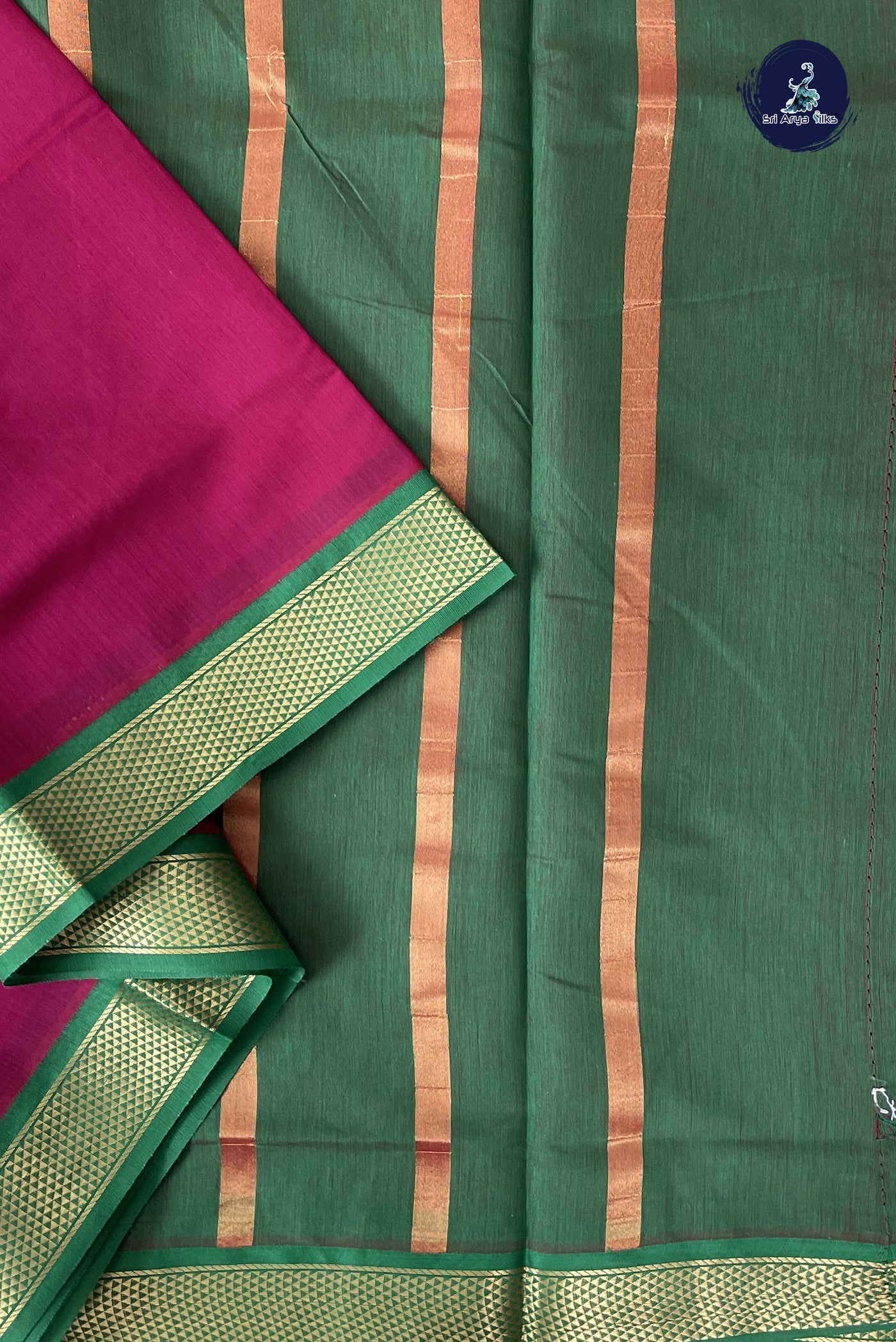 Magenta Purple Madisar Semi Silk Cotton Saree With Plain Pattern