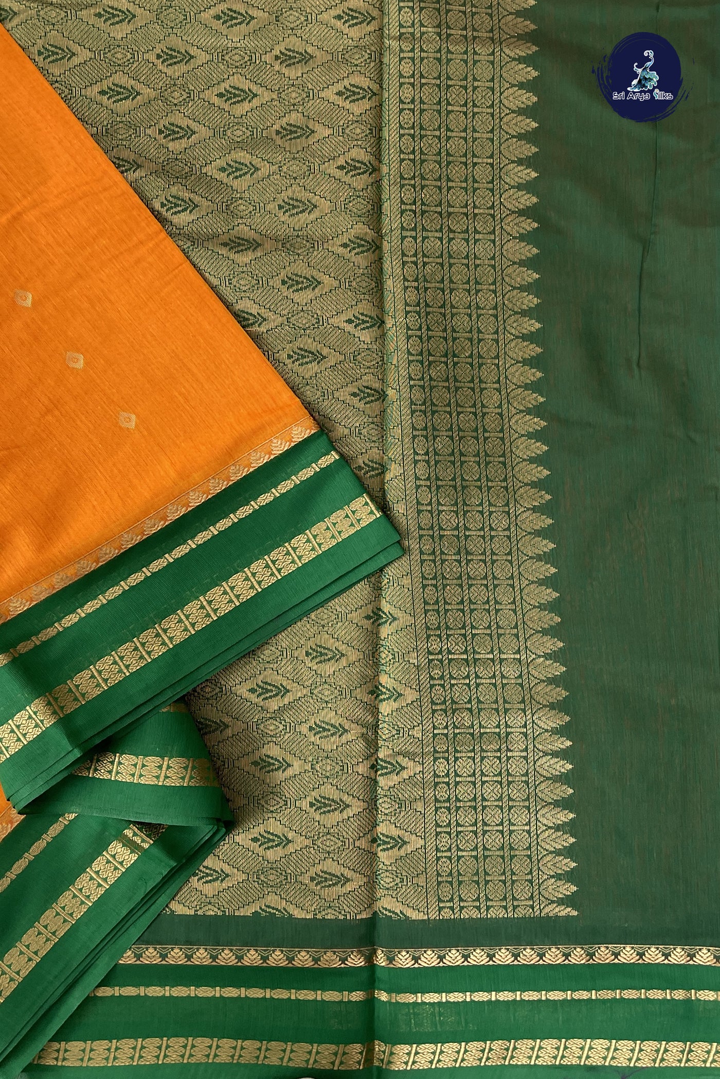 Yellow Madisar Semi Silk Cotton Saree With Zari Buttas Pattern