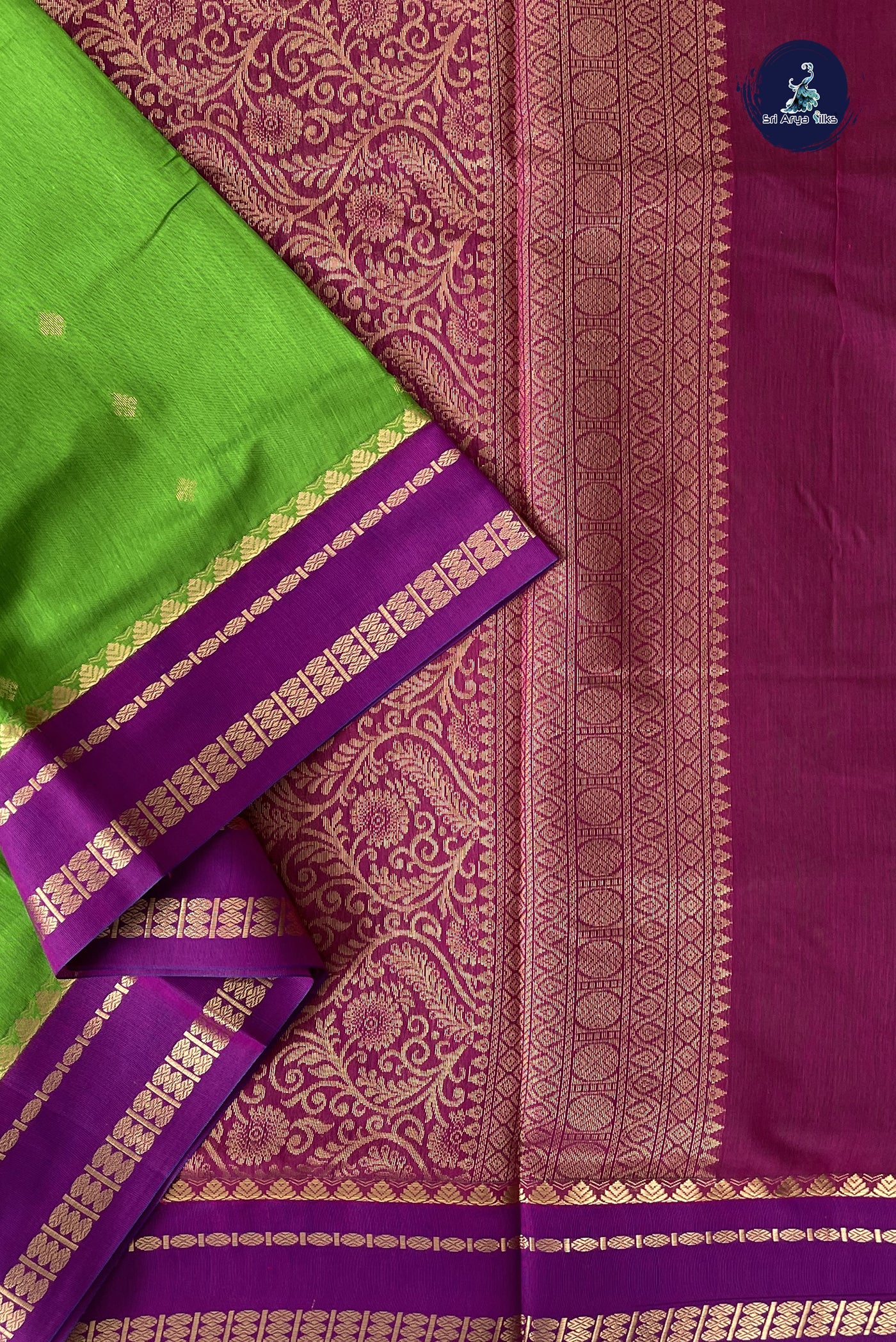 Light Green Madisar Semi Silk Cotton Saree With Zari Buttas Pattern