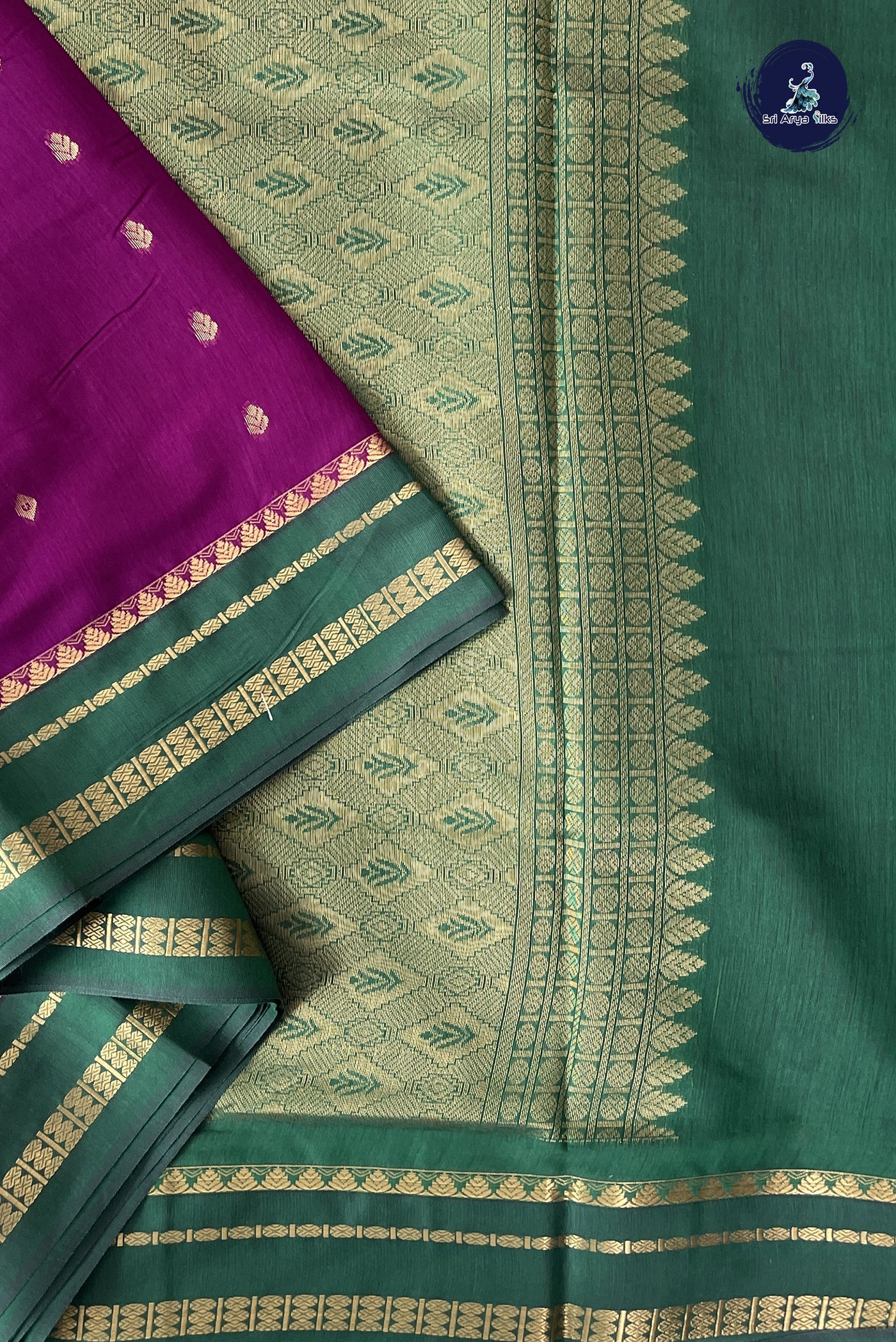 Purple Madisar Semi Silk Cotton Saree With Zari Buttas Pattern