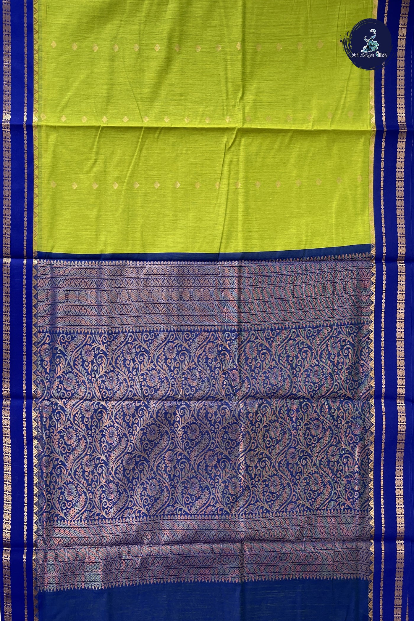 Light Green Madisar Semi Silk Cotton Saree With Zari Buttas Pattern