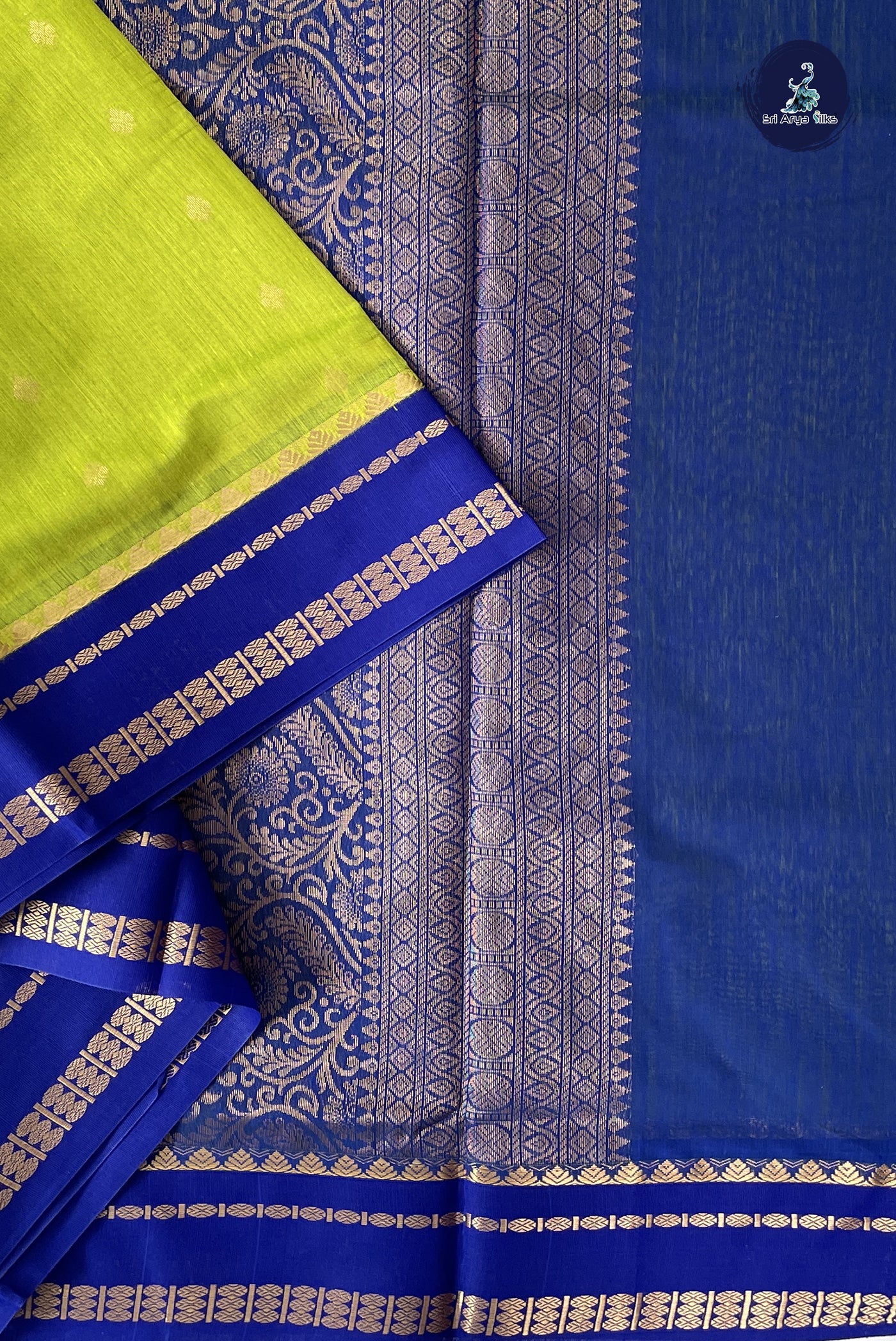Light Green Madisar Semi Silk Cotton Saree With Zari Buttas Pattern