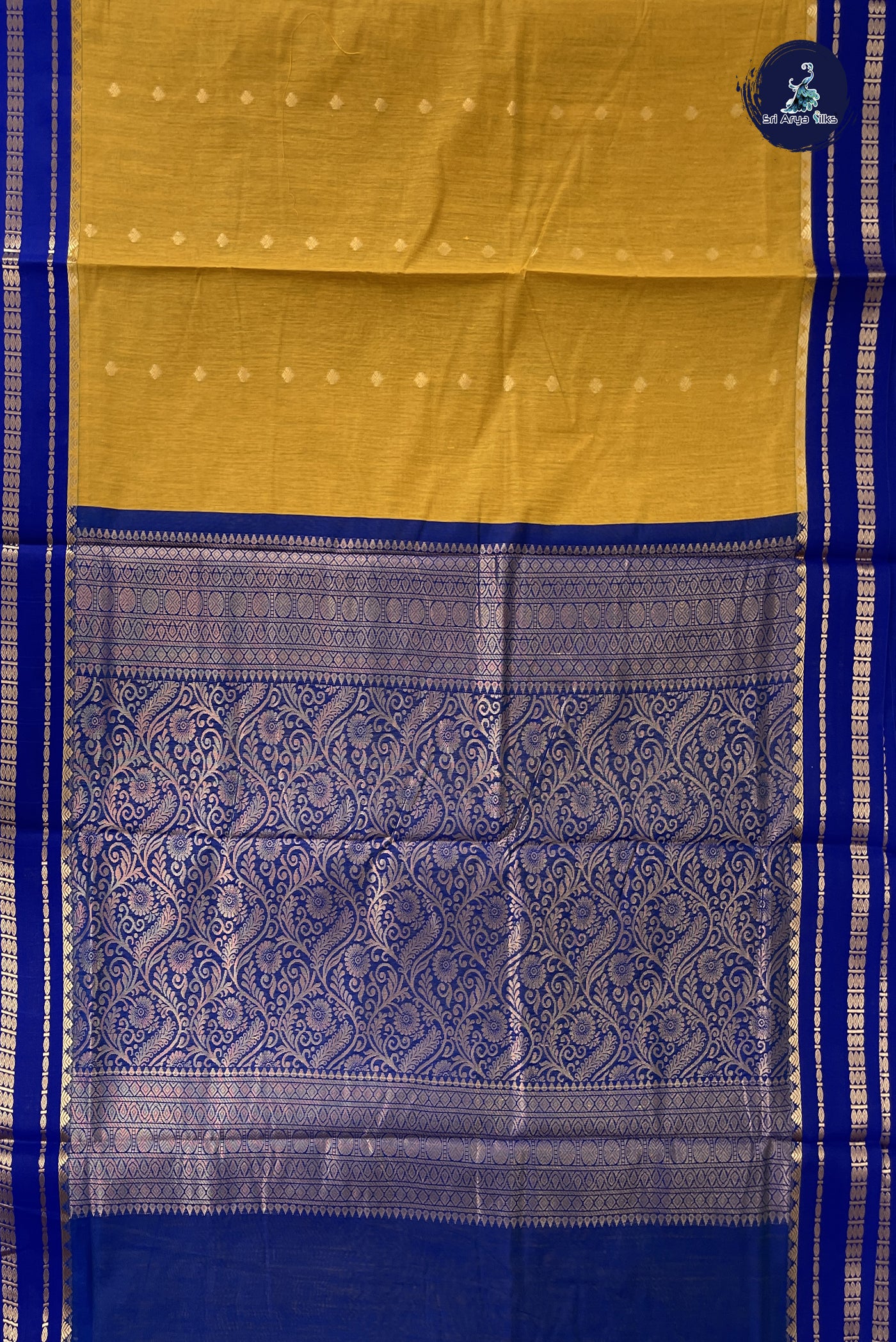 Yellow Madisar Semi Silk Cotton Saree With Zari Buttas Pattern