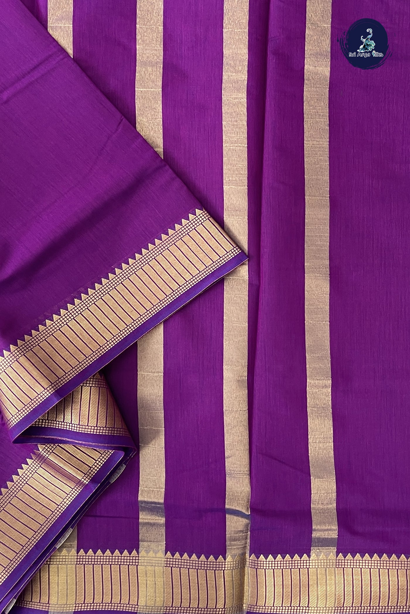 Purple Madisar Semi Silk Cotton Saree With Plain Pattern