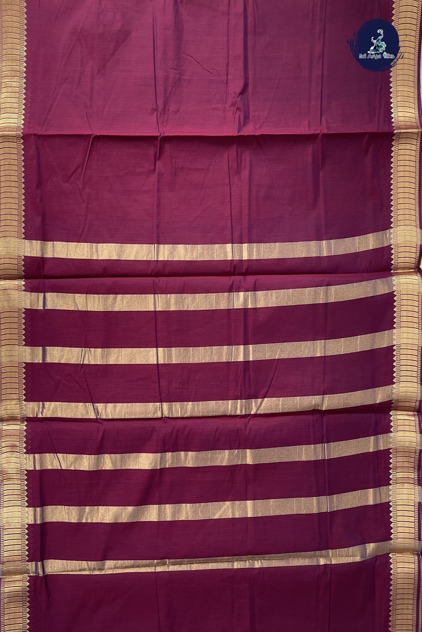 Dual Tone Maroon Madisar Semi Silk Cotton Saree With Plain Pattern