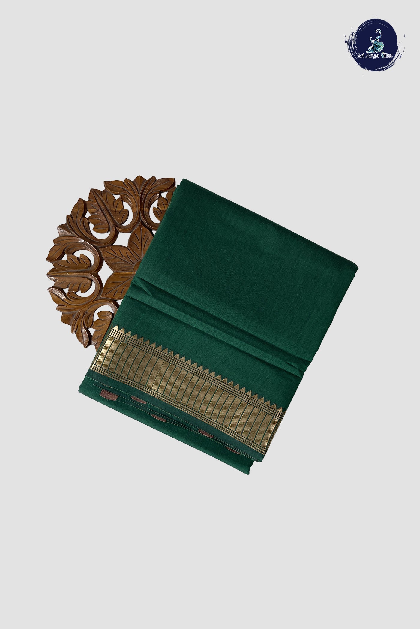 Green Madisar Semi Silk Cotton Saree With Plain Pattern