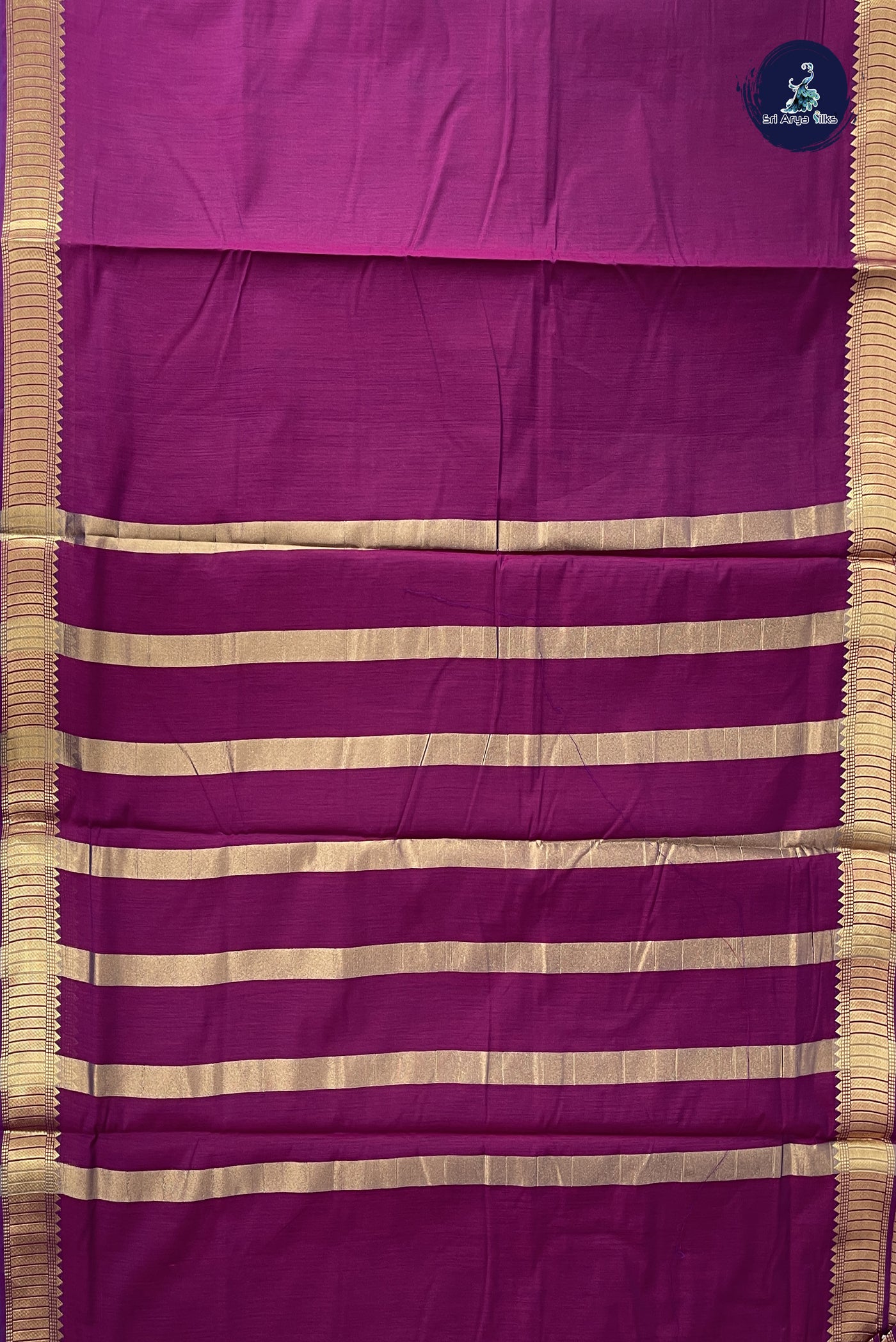 Magenta Purple Madisar Semi Silk Cotton Saree With Plain Pattern
