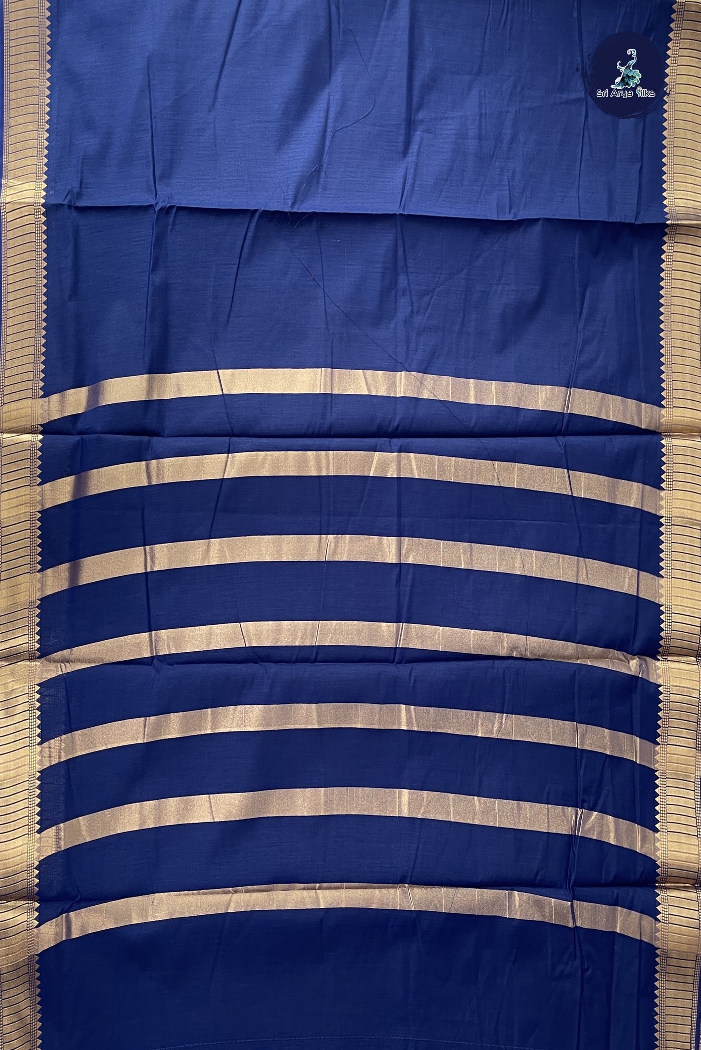 Blue Madisar Semi Silk Cotton Saree With Plain Pattern