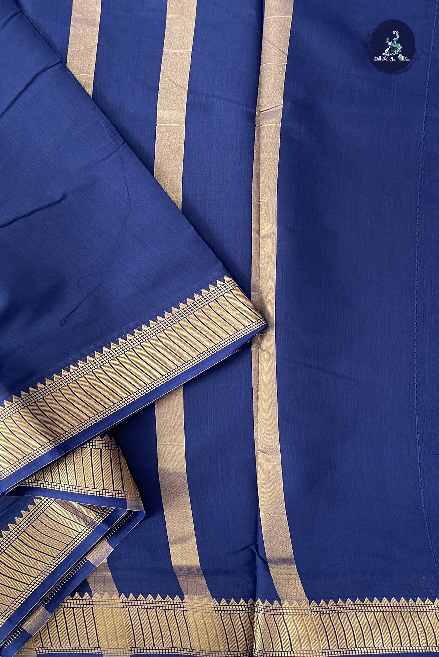 Blue Madisar Semi Silk Cotton Saree With Plain Pattern