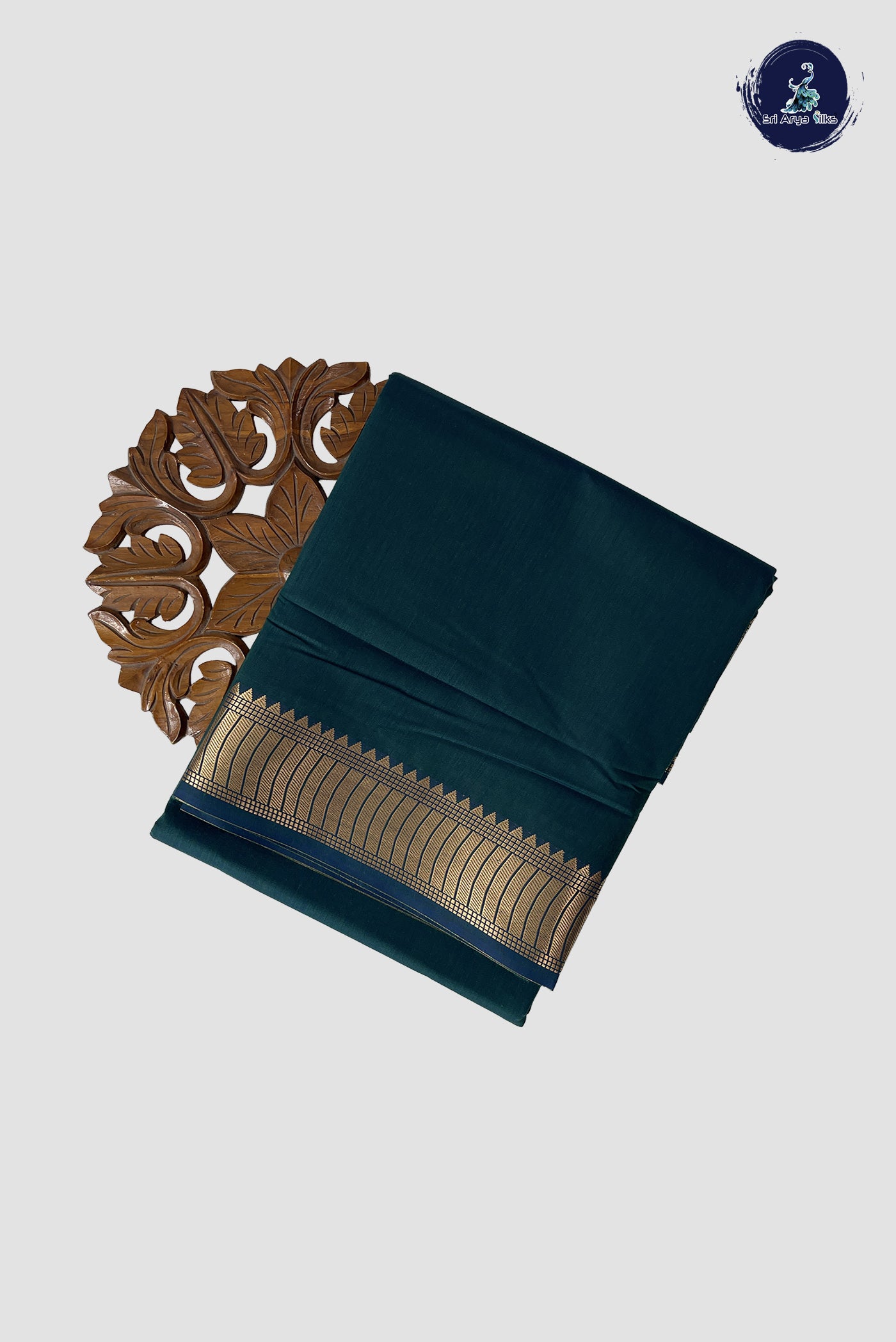 Green Madisar Semi Silk Cotton Saree With Plain Pattern