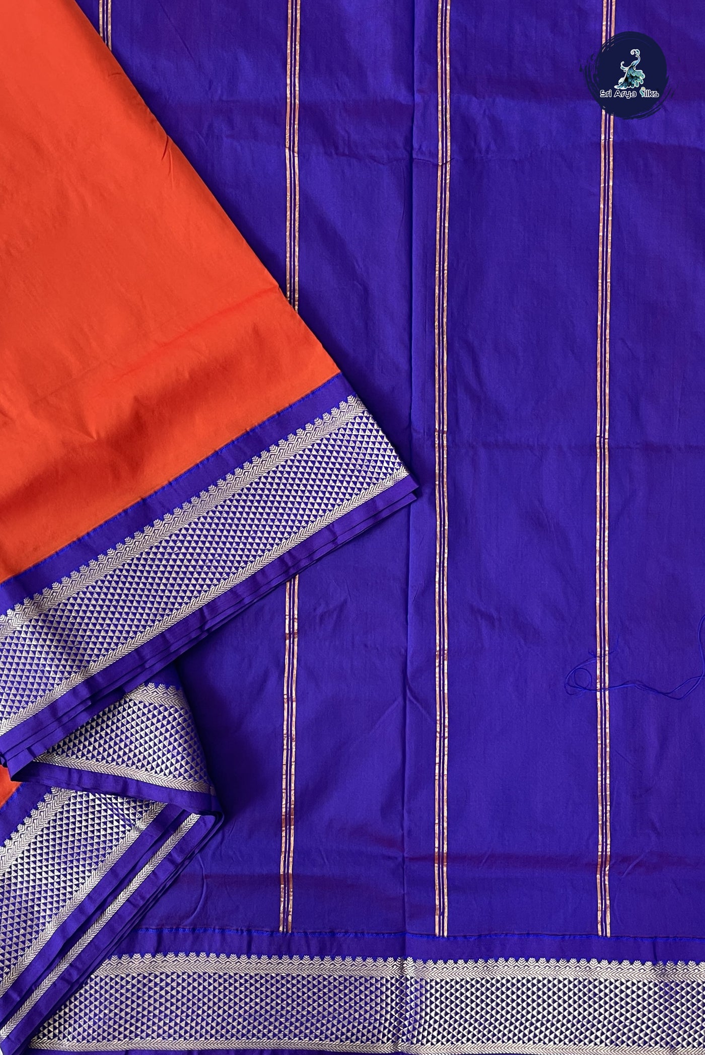 Orange Madisar Semi Silk Saree With Plain Pattern