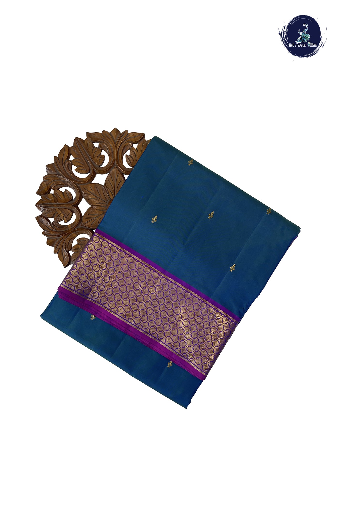 Peacock Blue Madisar 10 Yards Silk Saree With Zari Buttas Pattern