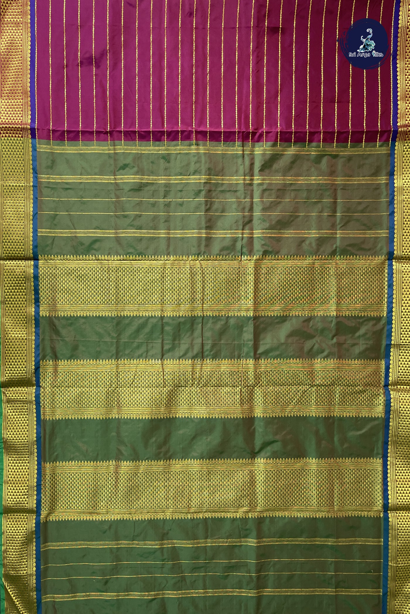 Dual Tone Brown 10 Yards Semi Silk With Veldhari Stripes Pattern