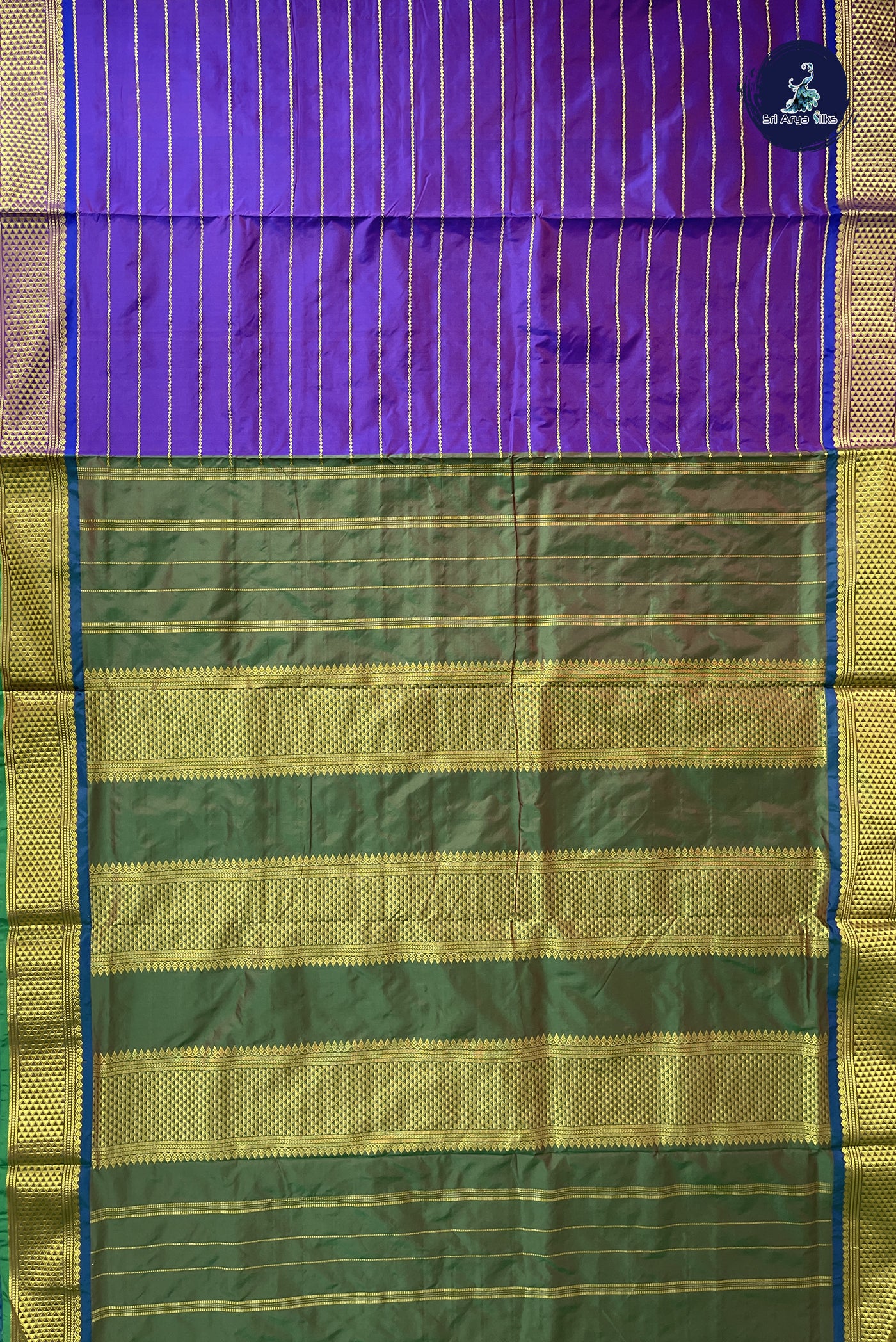 Dual Tone Purple 10 Yards Semi Silk With Veldhari Stripes Pattern