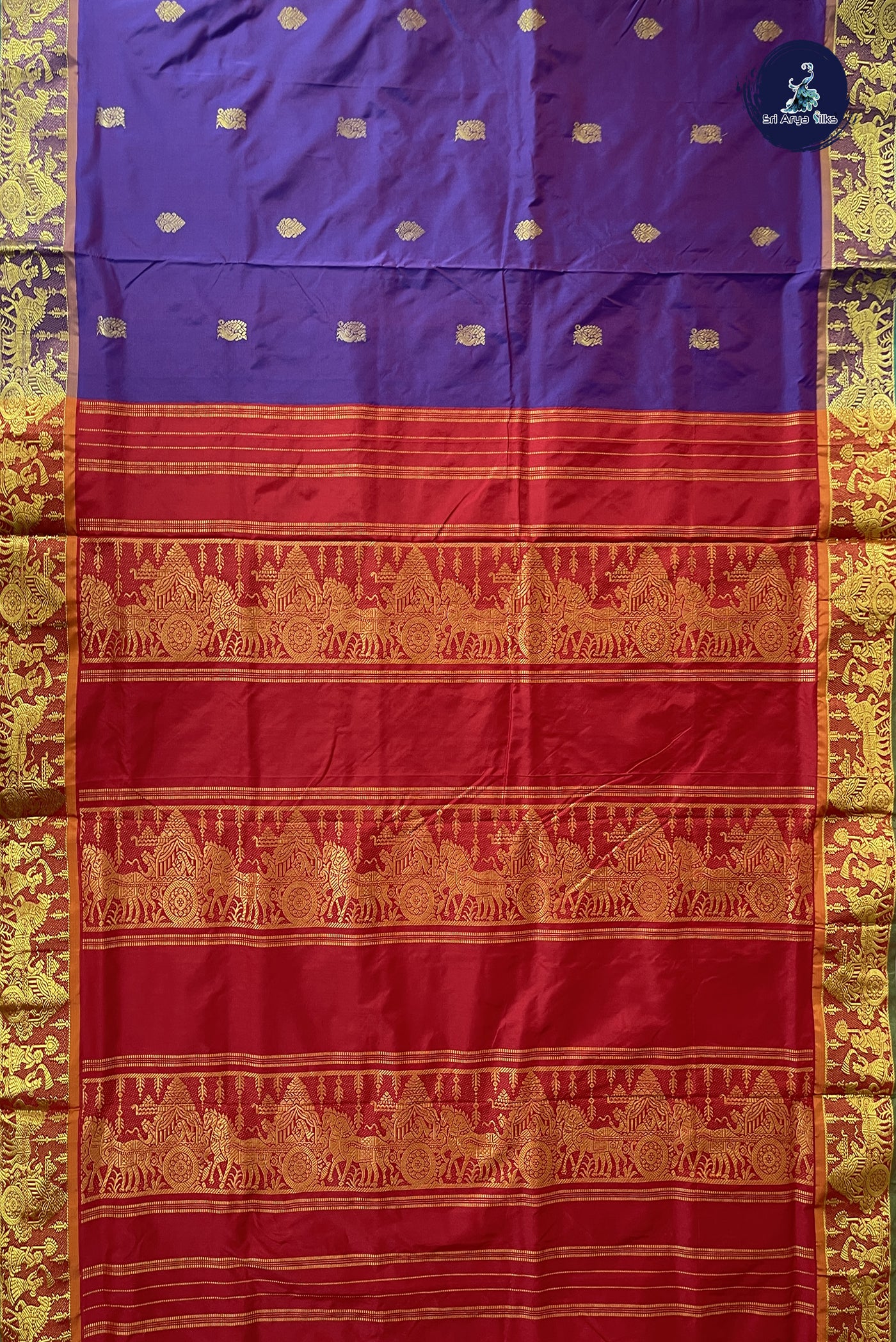 Dual Tone Purple 10 Yards Semi Silk With Zari Buttas Pattern