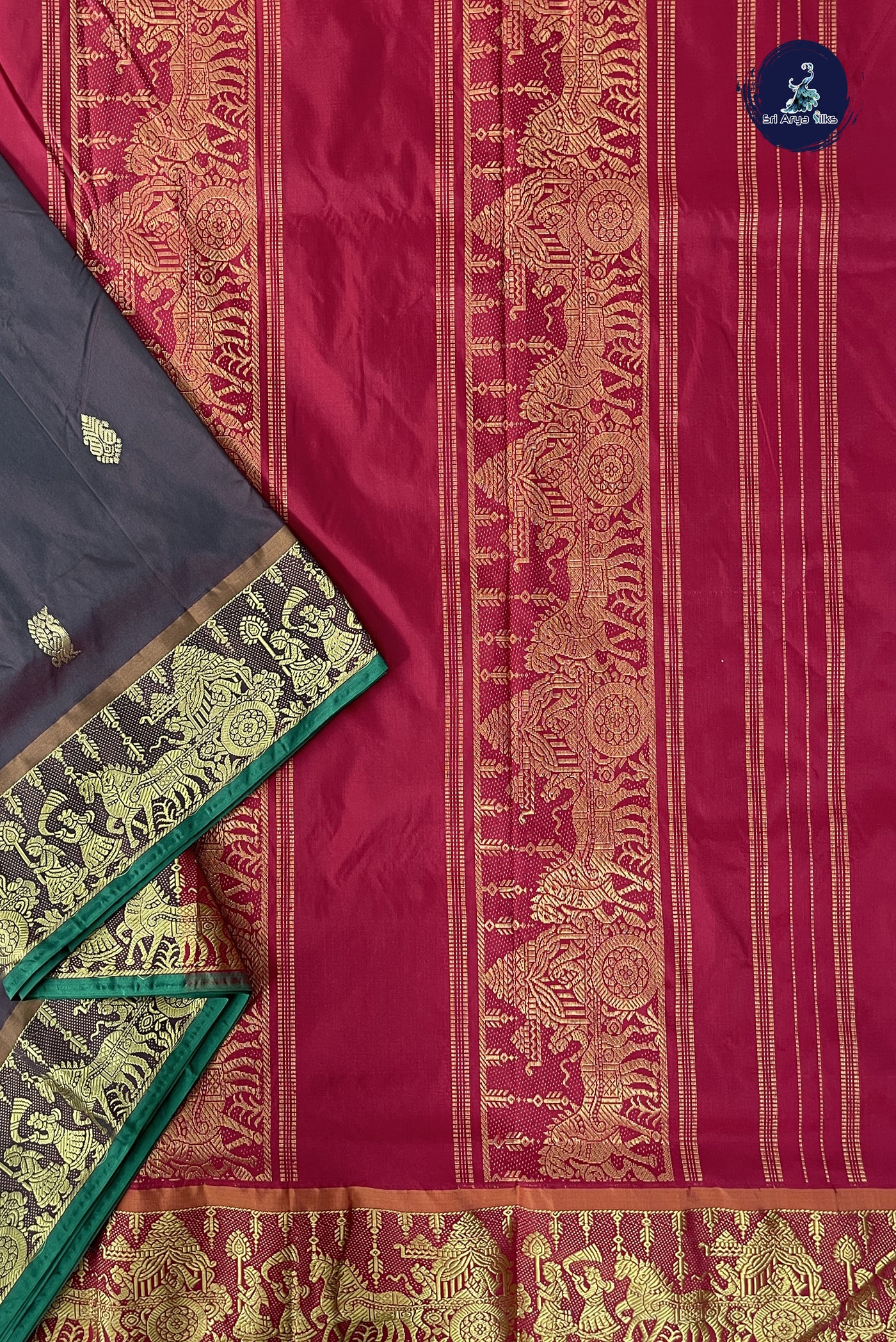 Manthulir 10 Yards Semi Silk With Zari Buttas Pattern