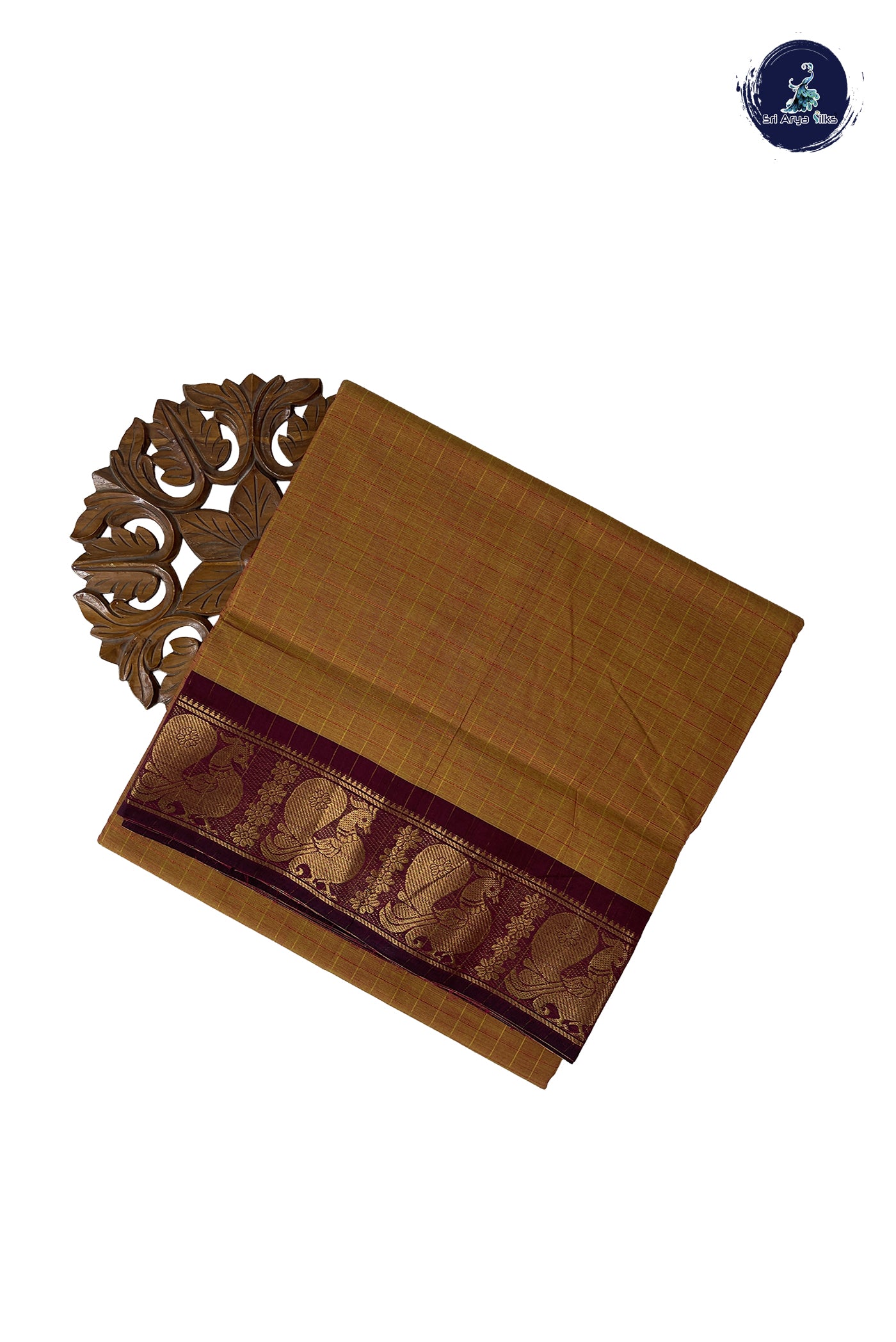 Mustard 10 Yards Madisar Cotton Saree With Checked Pattern