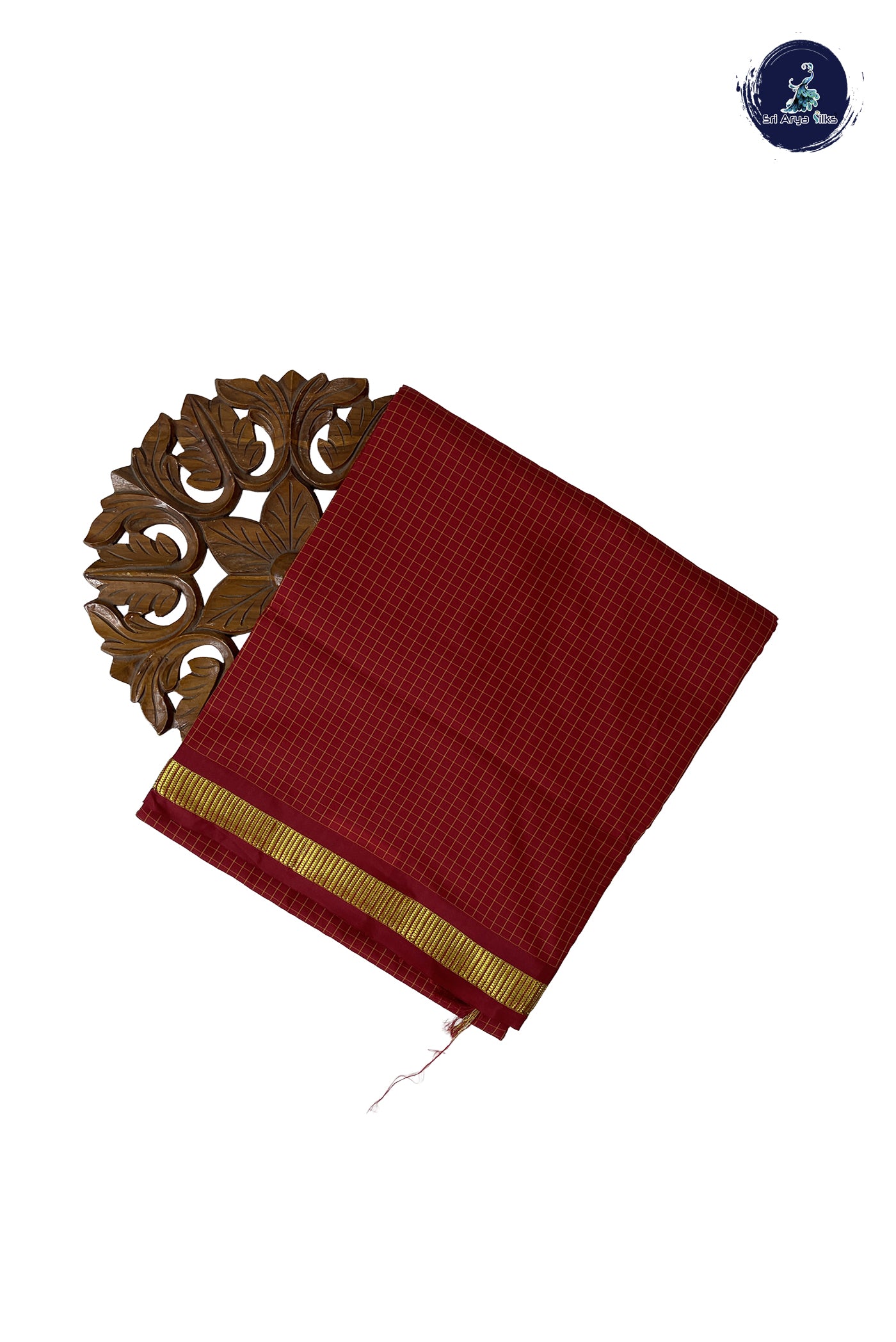 Maroon 10 Yards Semi Silk With Checked Pattern