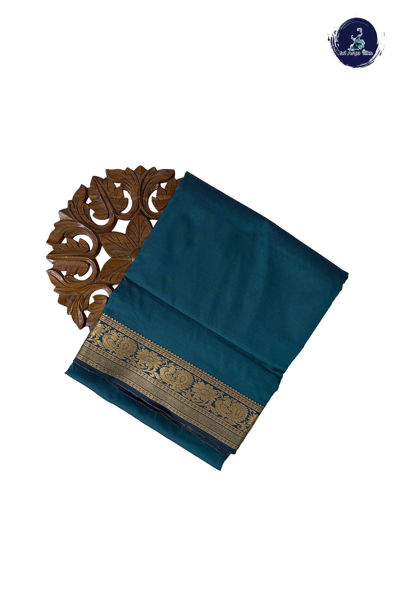 Teal 10 Yards Semi Silk With Plain Pattern