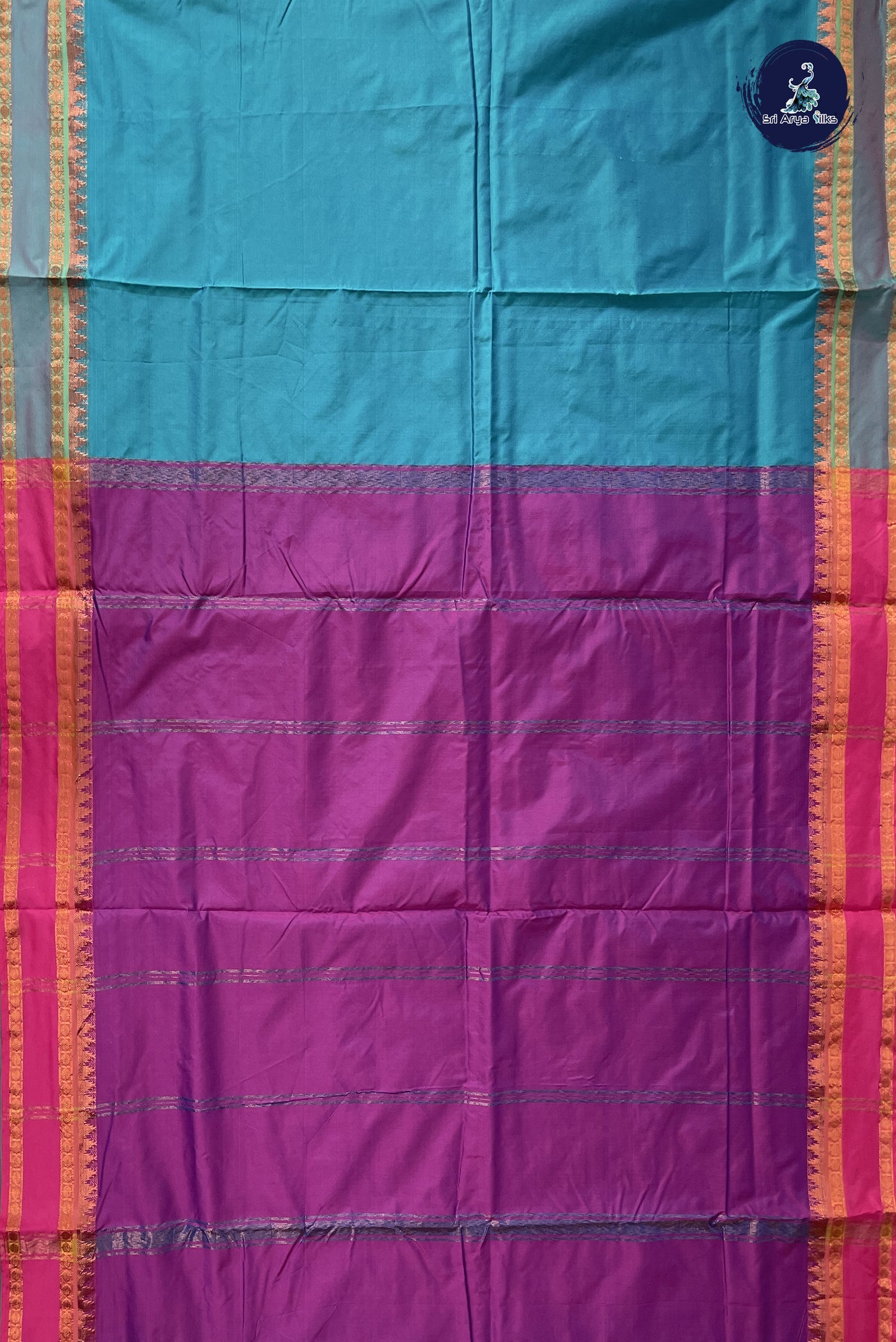 Teal Blue 10 Yards Semi Silk With Plain Pattern