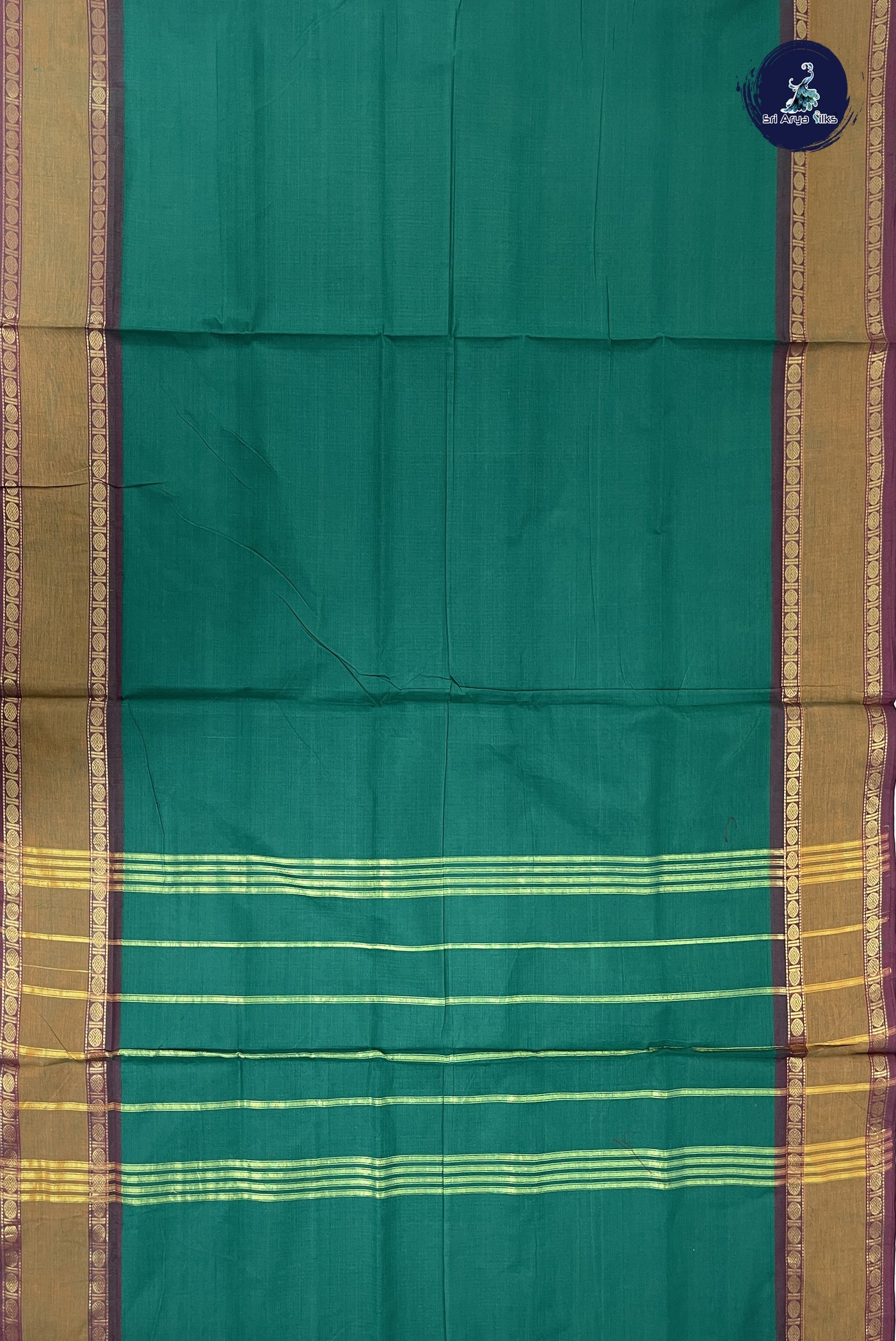 Green Madisar Cotton Saree With Plain Pattern