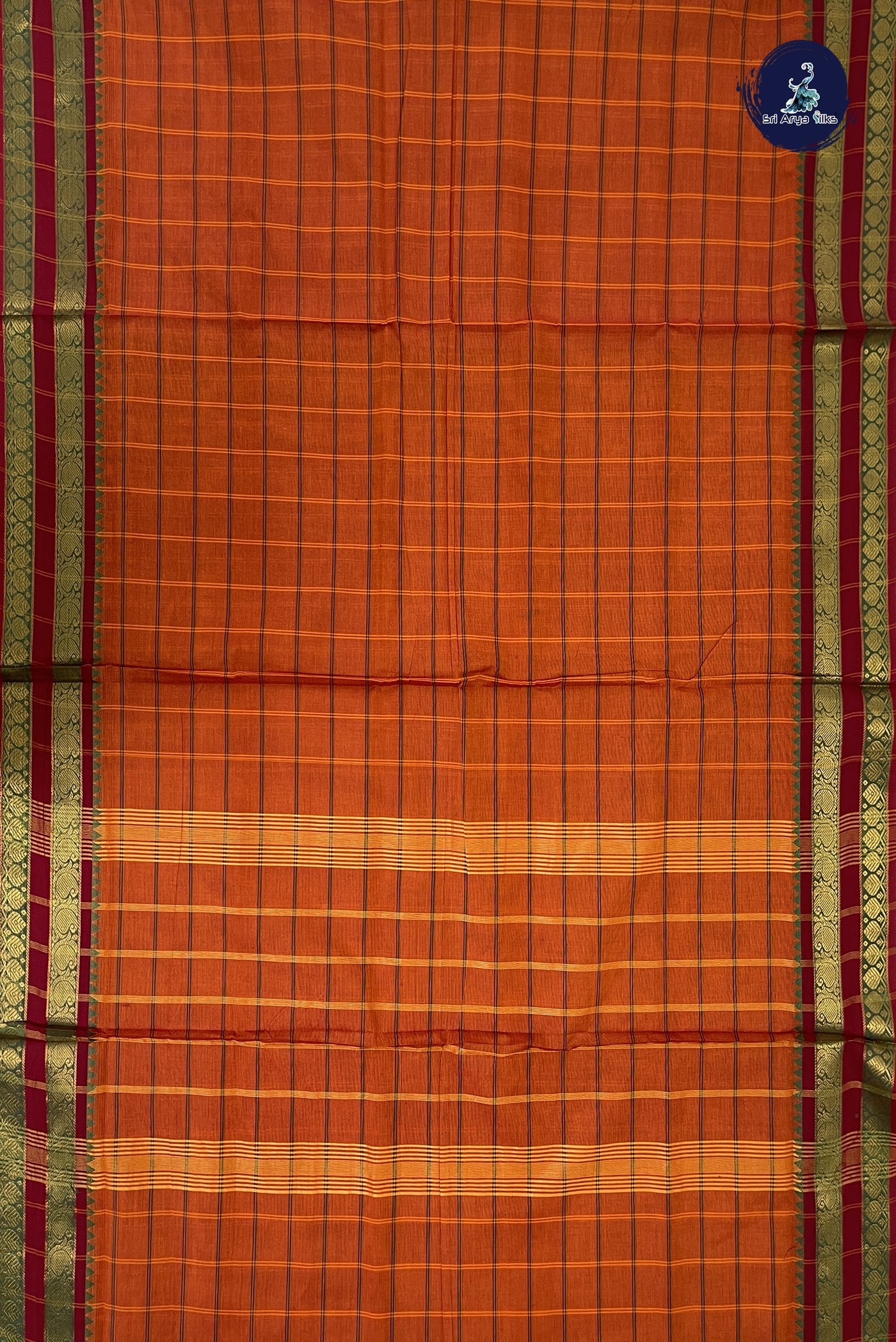 Rust Madisar Cotton Saree With Checked Pattern