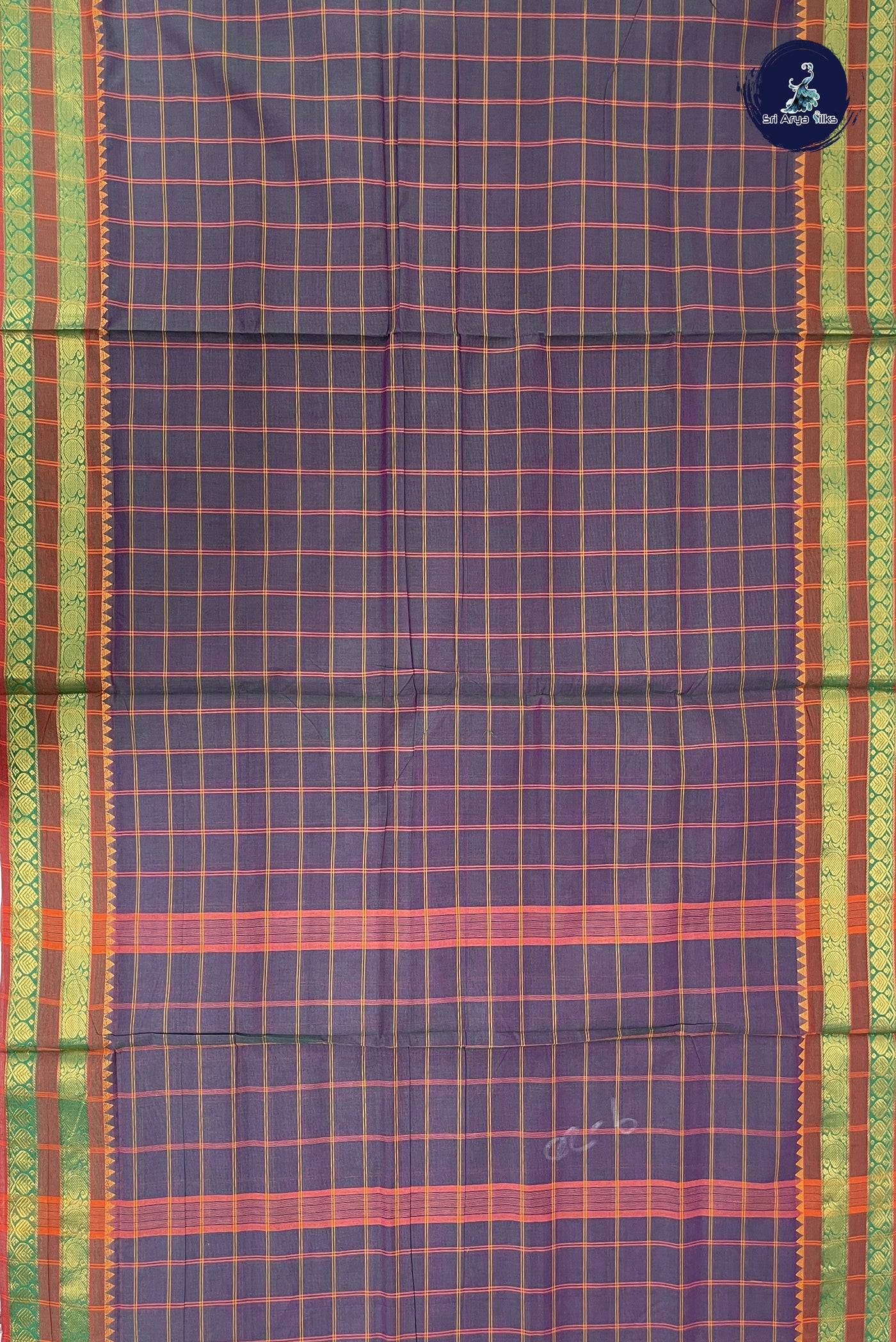 Dual Tone Blue Madisar Cotton Saree With Checked Pattern