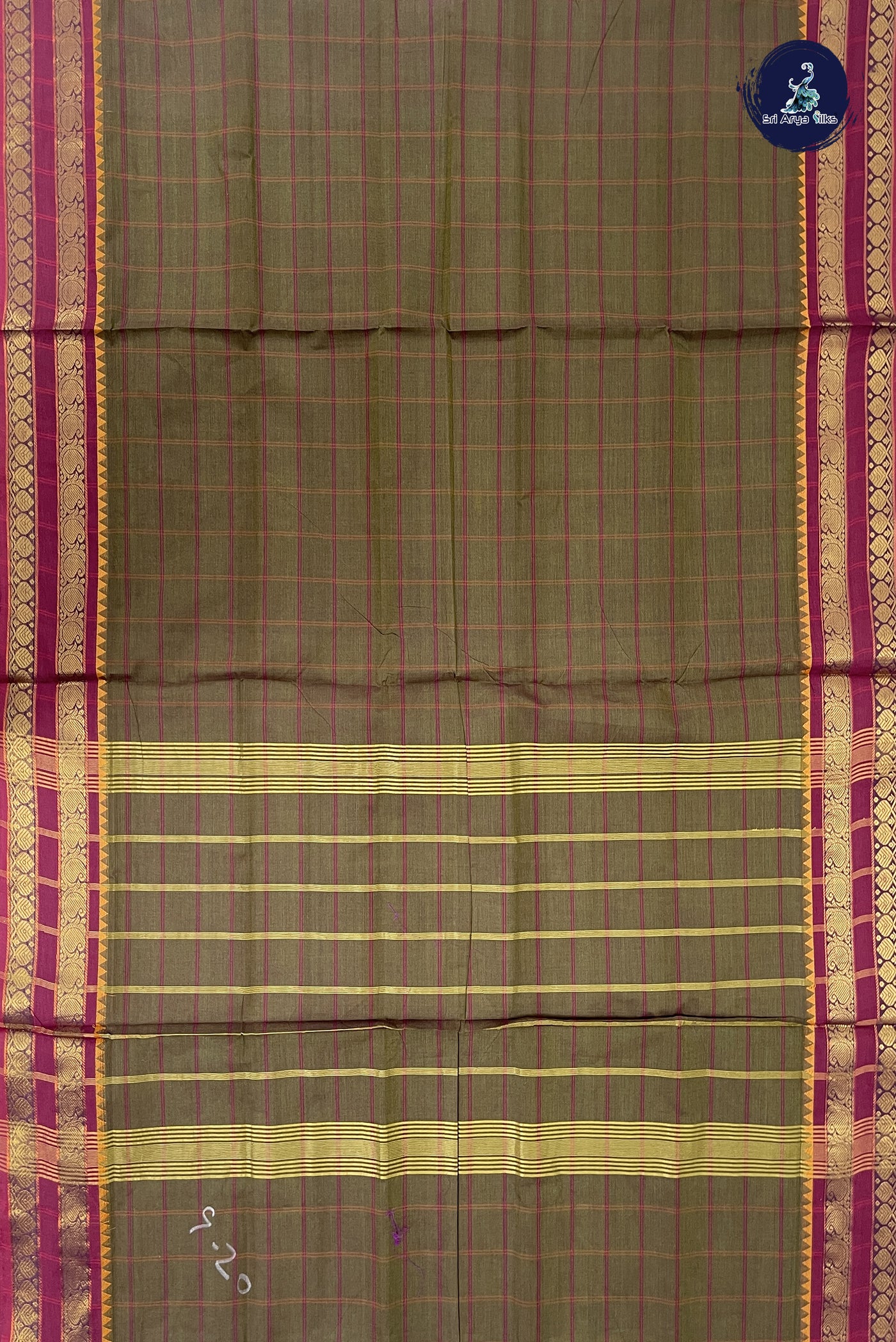 Green Madisar Cotton Saree With Checked Pattern