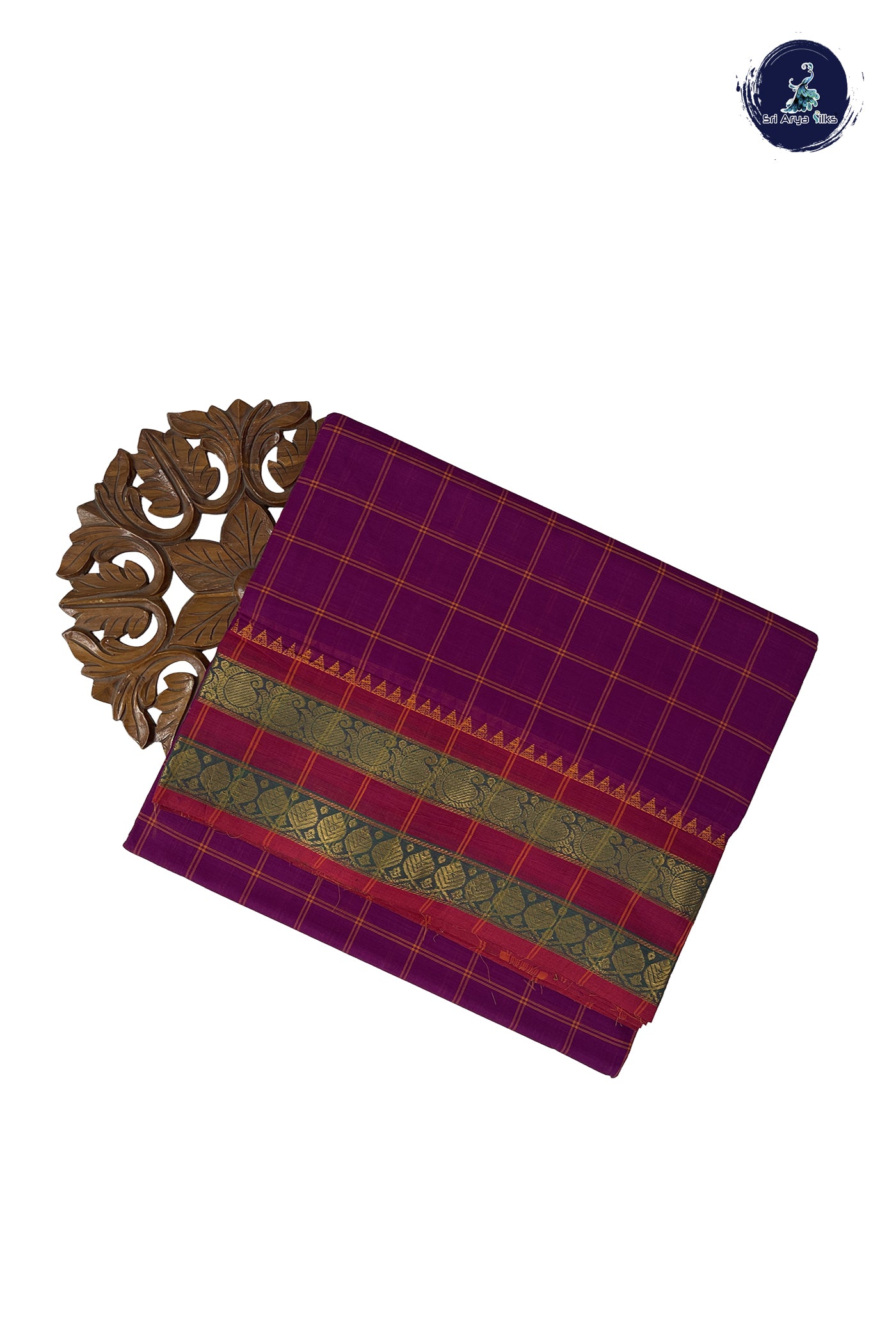 Purple Madisar Cotton Saree With Checked Pattern