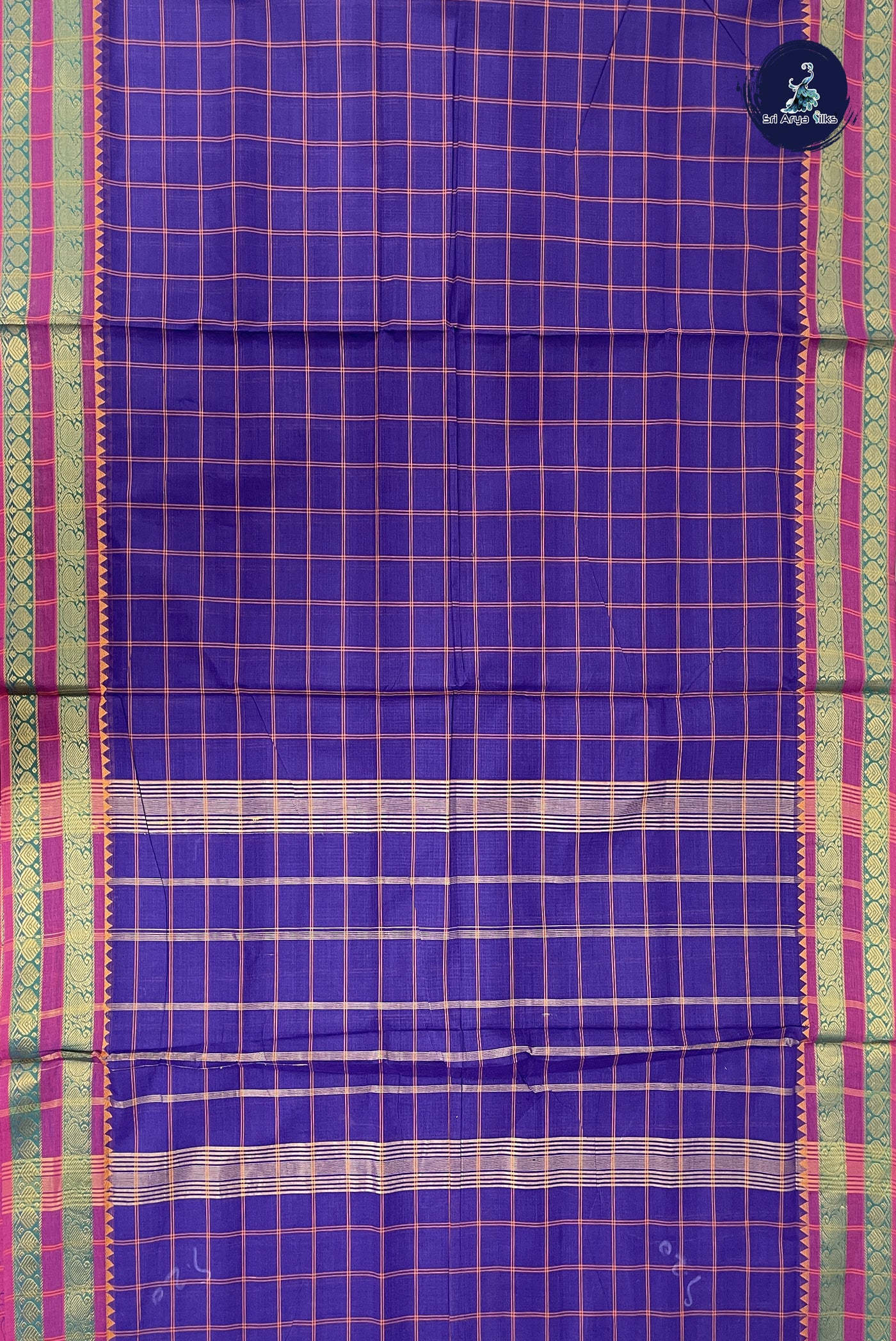 Violet Madisar Cotton Saree With Checked Pattern