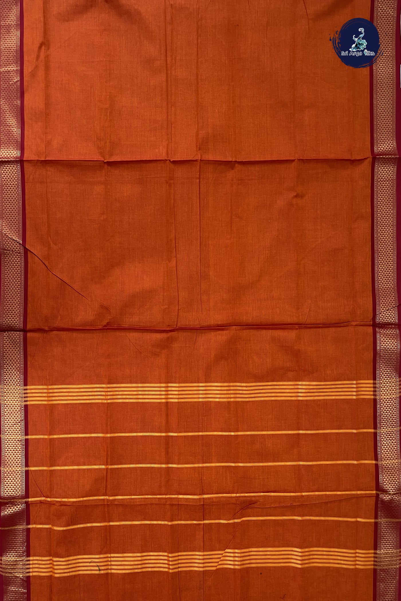 Rust Madisar Cotton Saree With Plain Pattern