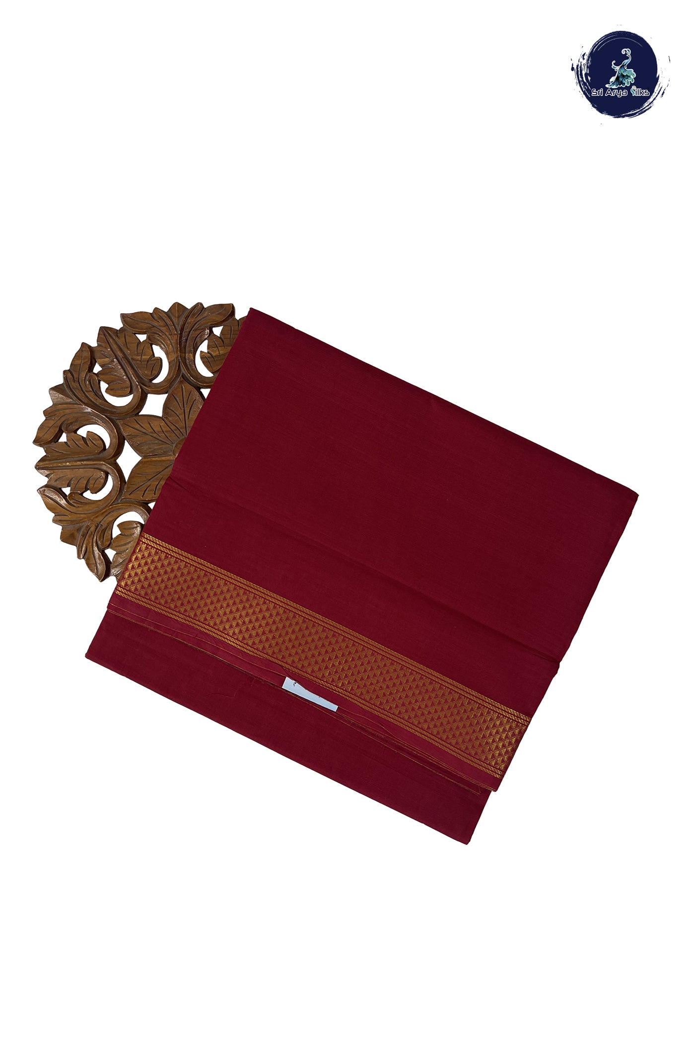 Maroon Madisar Cotton Saree With Plain Pattern