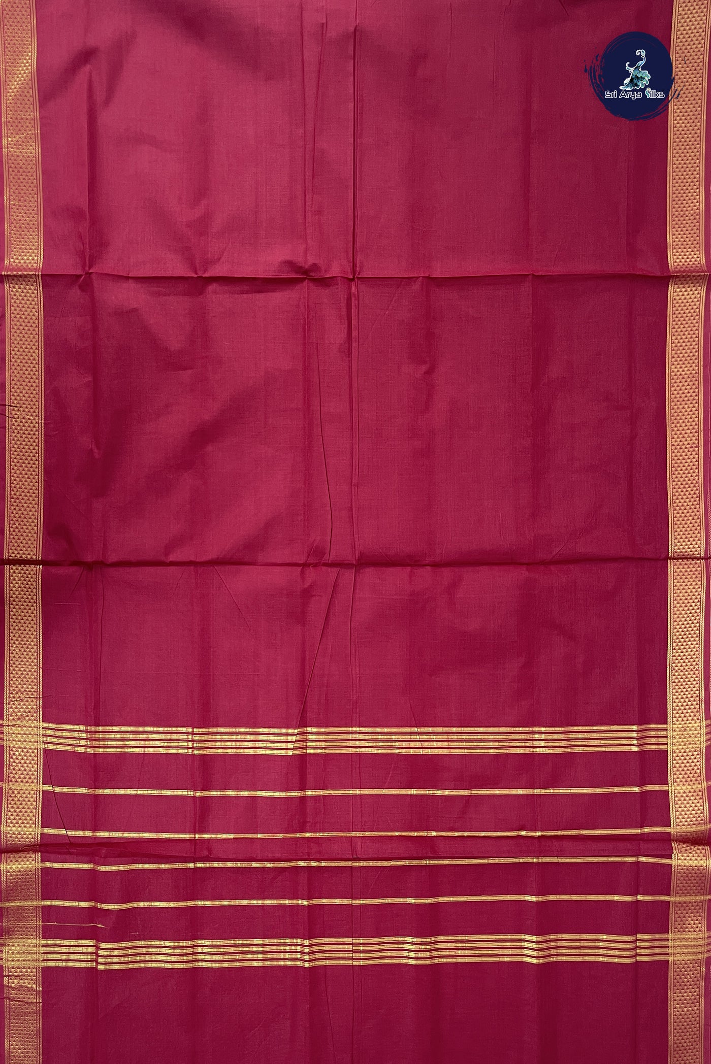 Maroon Madisar Cotton Saree With Plain Pattern