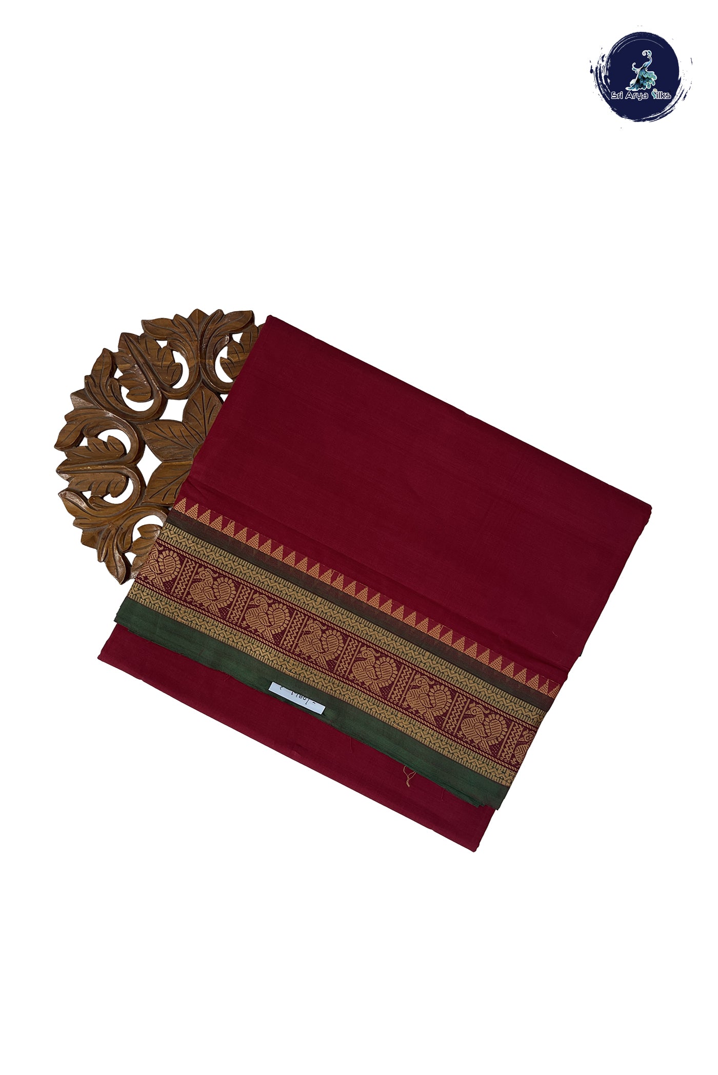 Maroon Madisar Cotton Saree With Plain Pattern