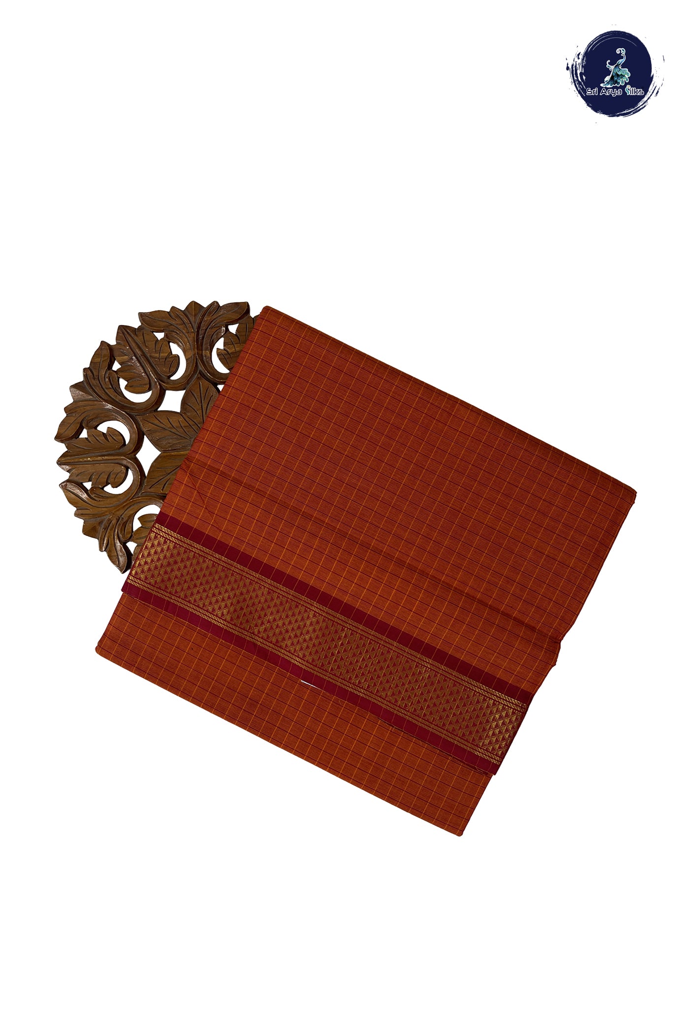 Rust Madisar Cotton Saree With Checked Pattern