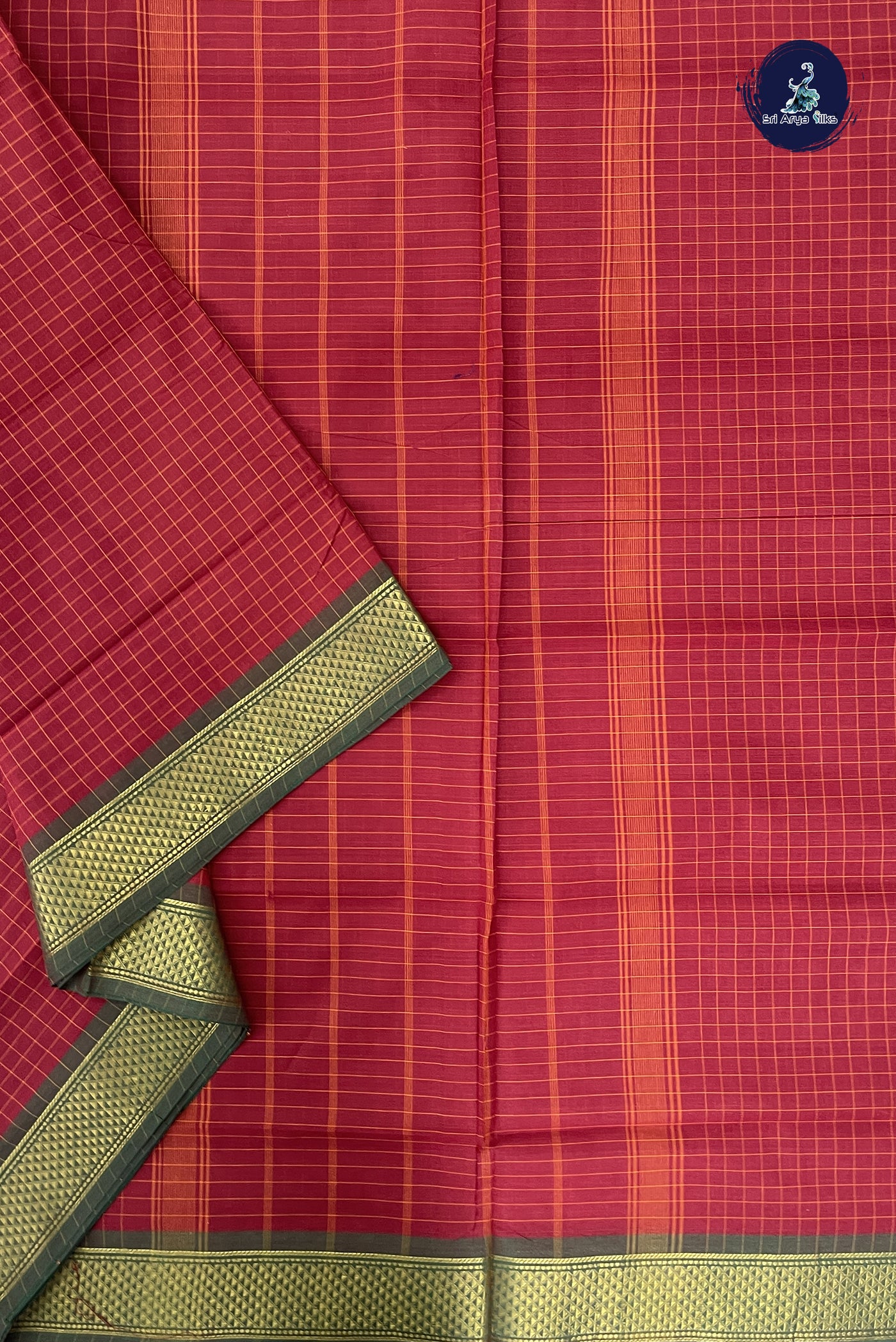 Maroon Madisar Cotton Saree With Checked Pattern