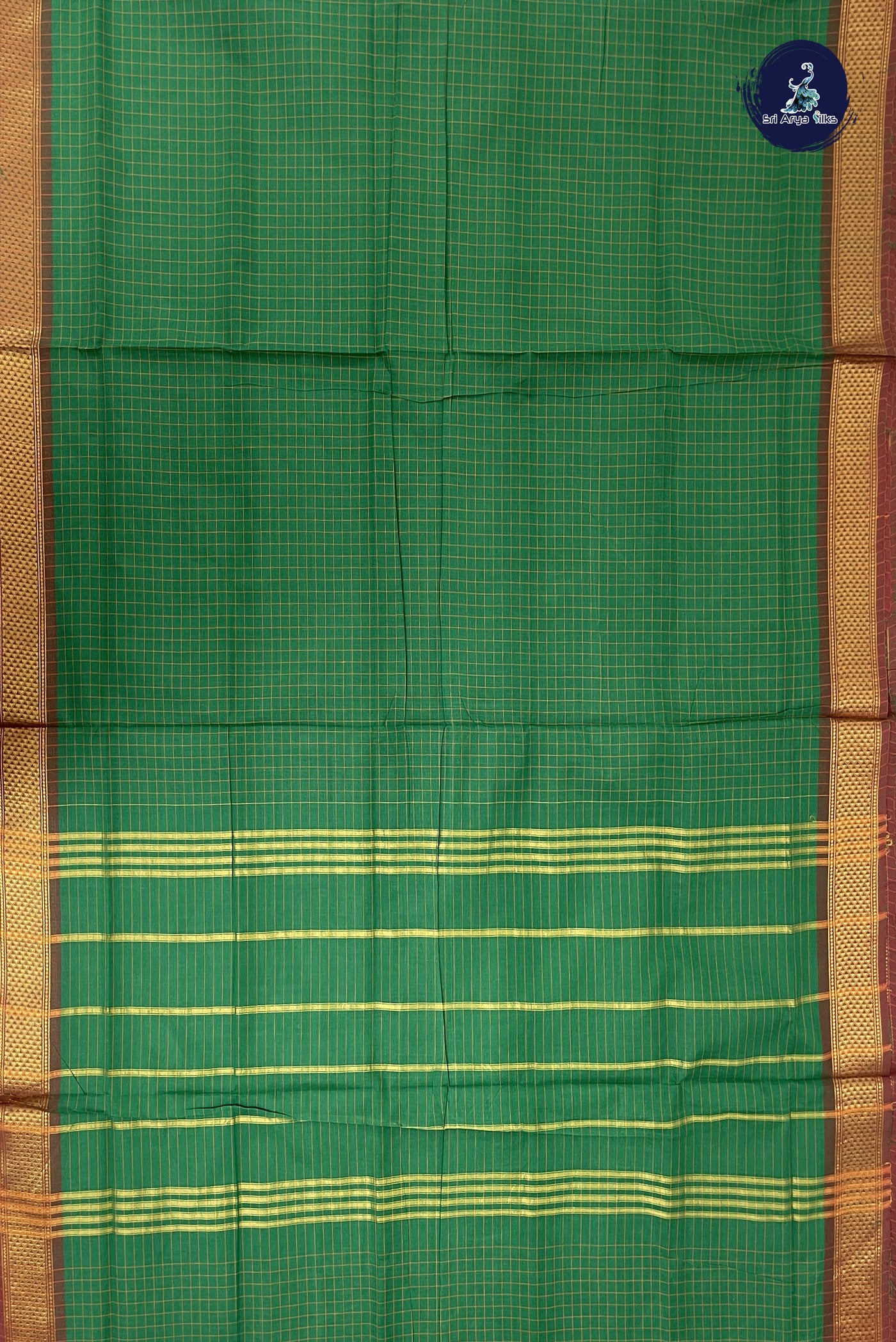Green Madisar Cotton Saree With Checked Pattern