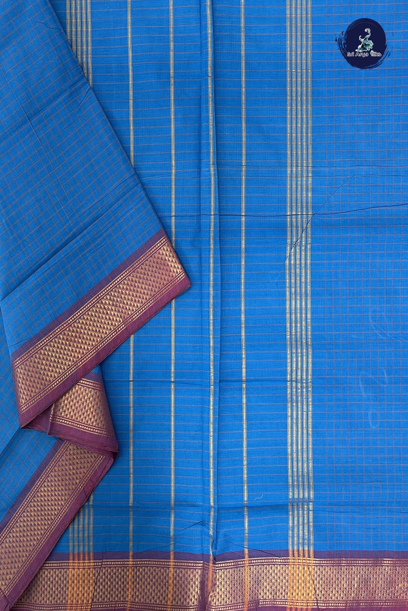 Blue Madisar Cotton Saree With Checked Pattern